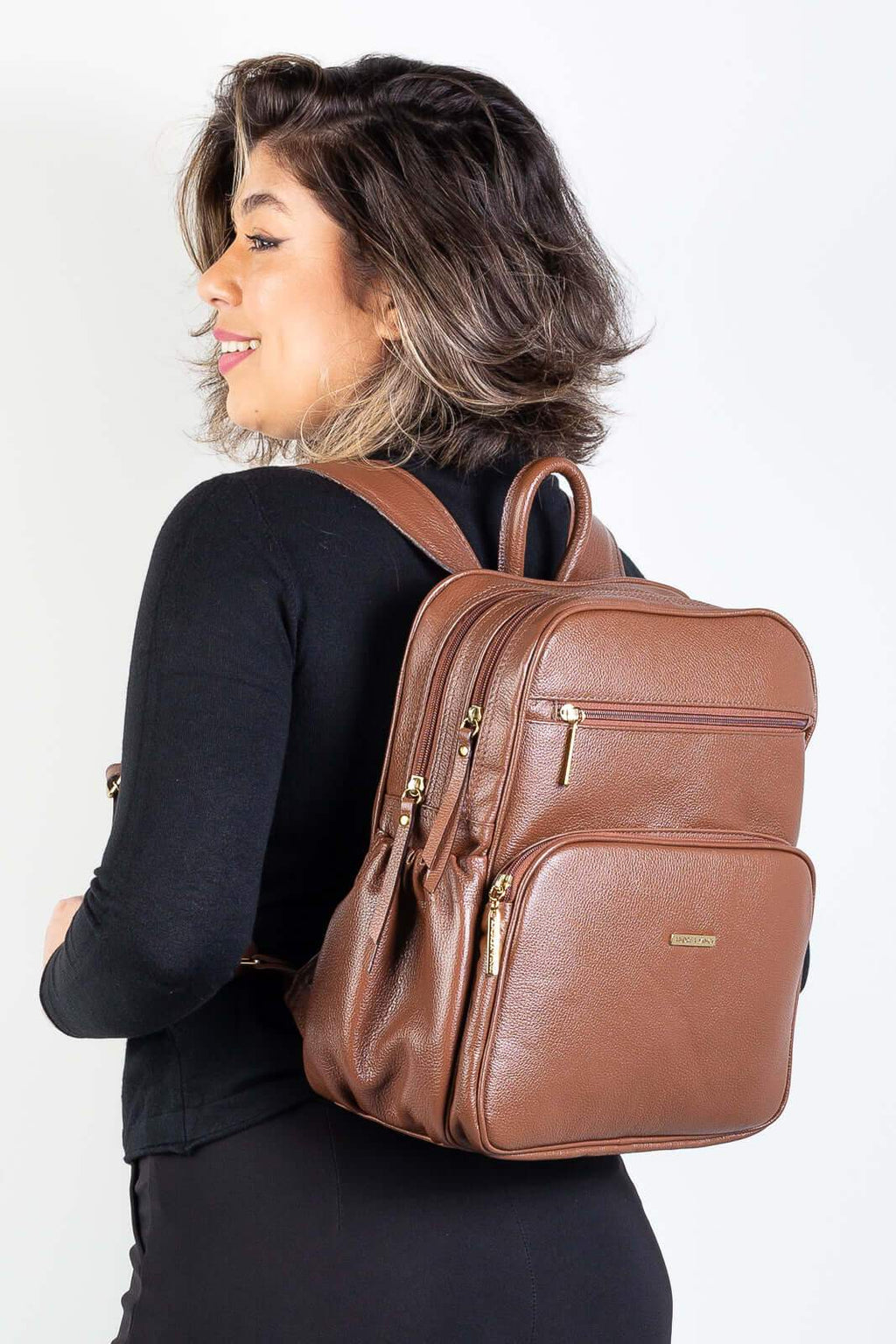 Mochila feminina de couro liso Zaya - Enluaze