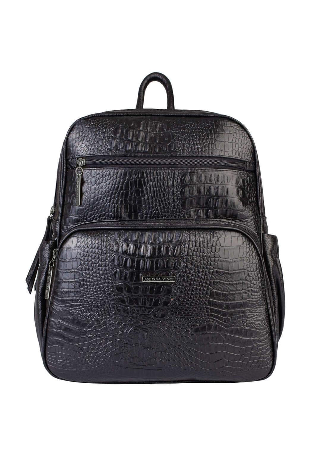 Mochila feminina de couro croco metais grafite Zaya - Enluaze