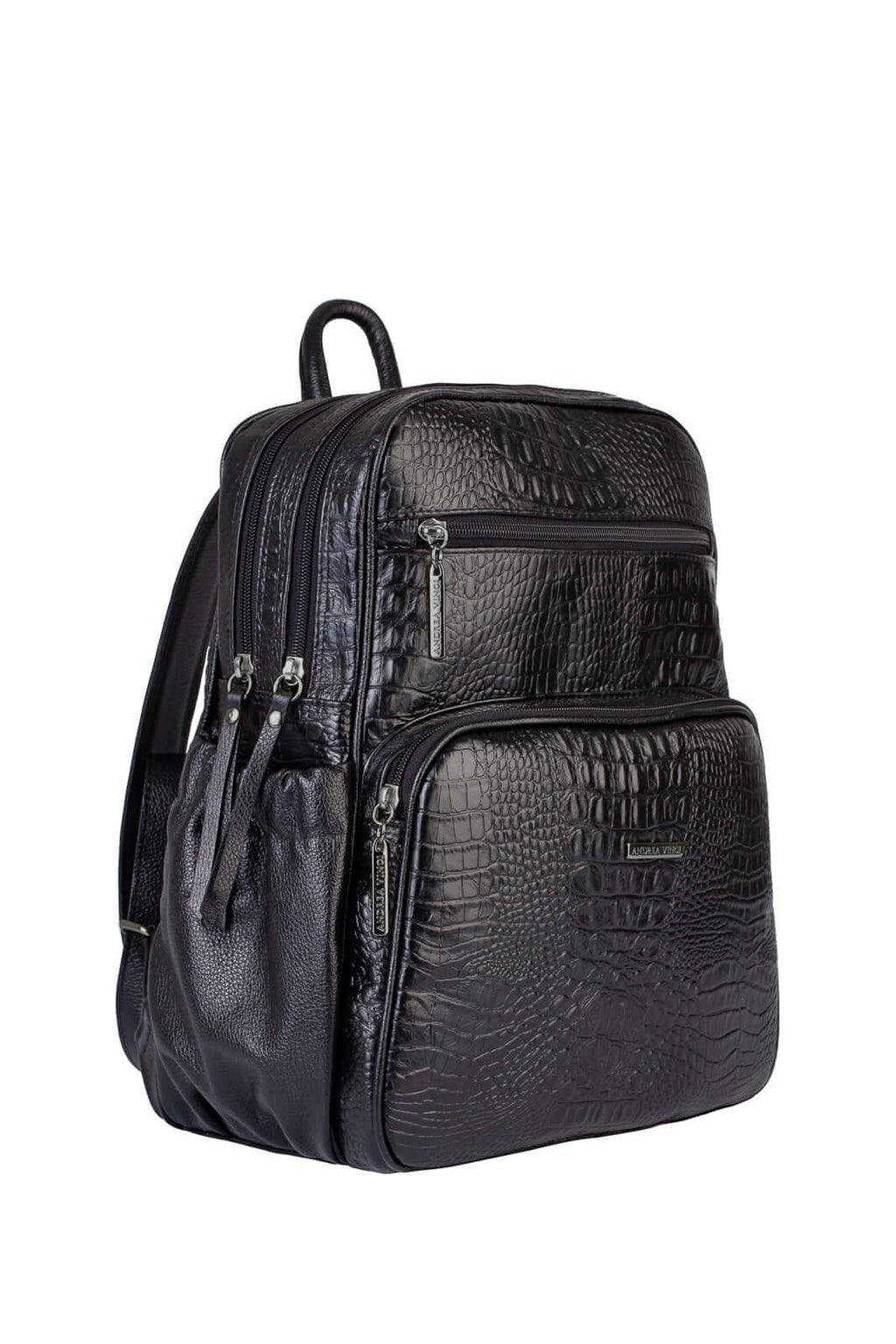 Mochila feminina de couro croco metais grafite Zaya - Enluaze