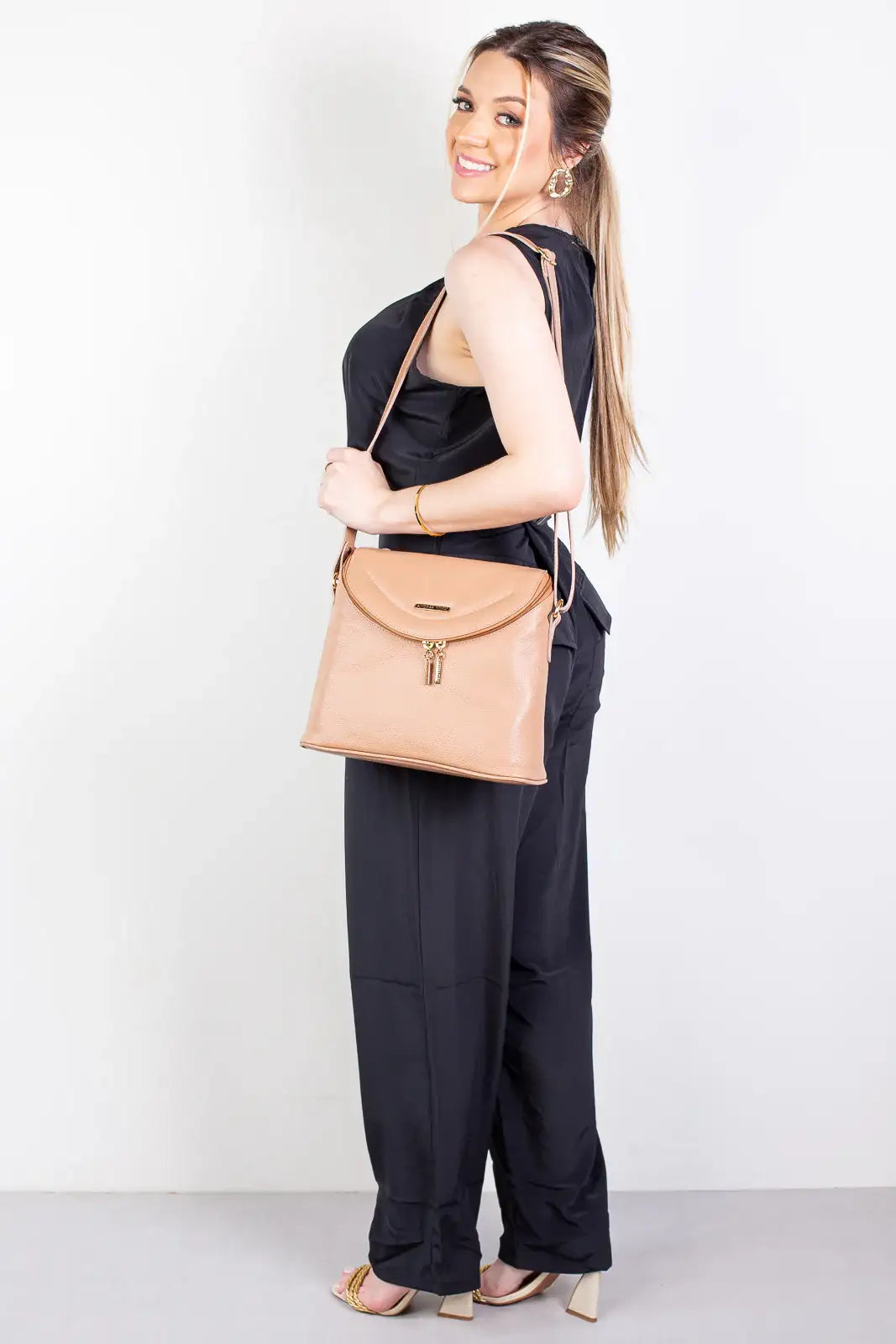 Bolsa tiracolo de couro liso Tereza - Enluaze