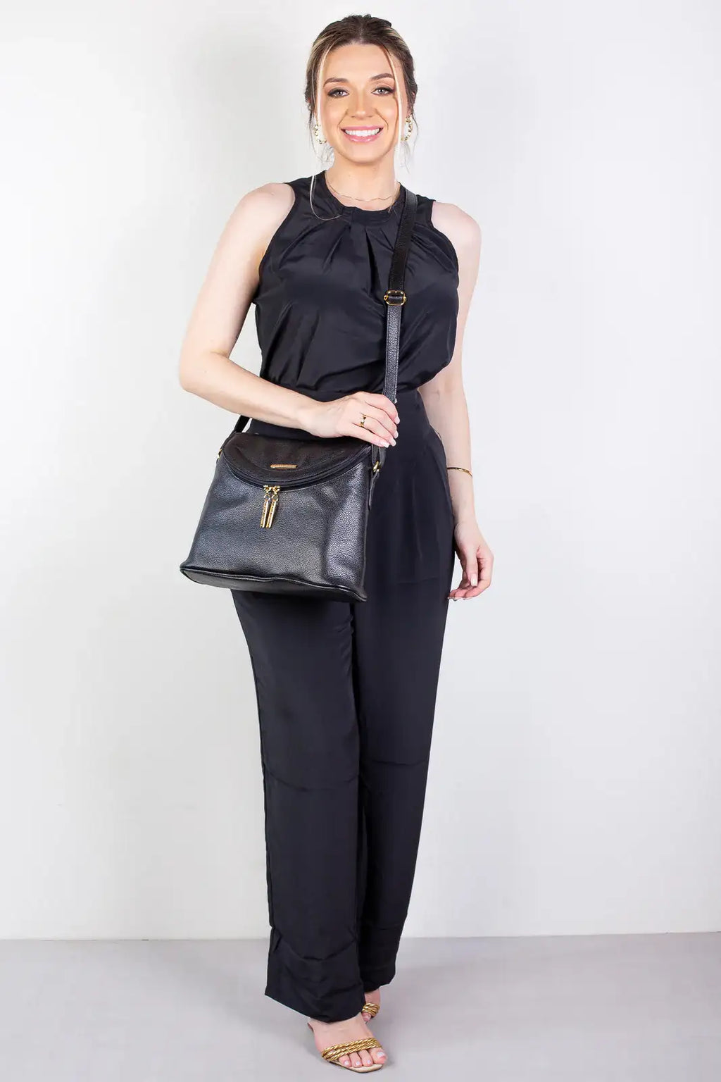 Bolsa tiracolo de couro liso Tereza - Enluaze