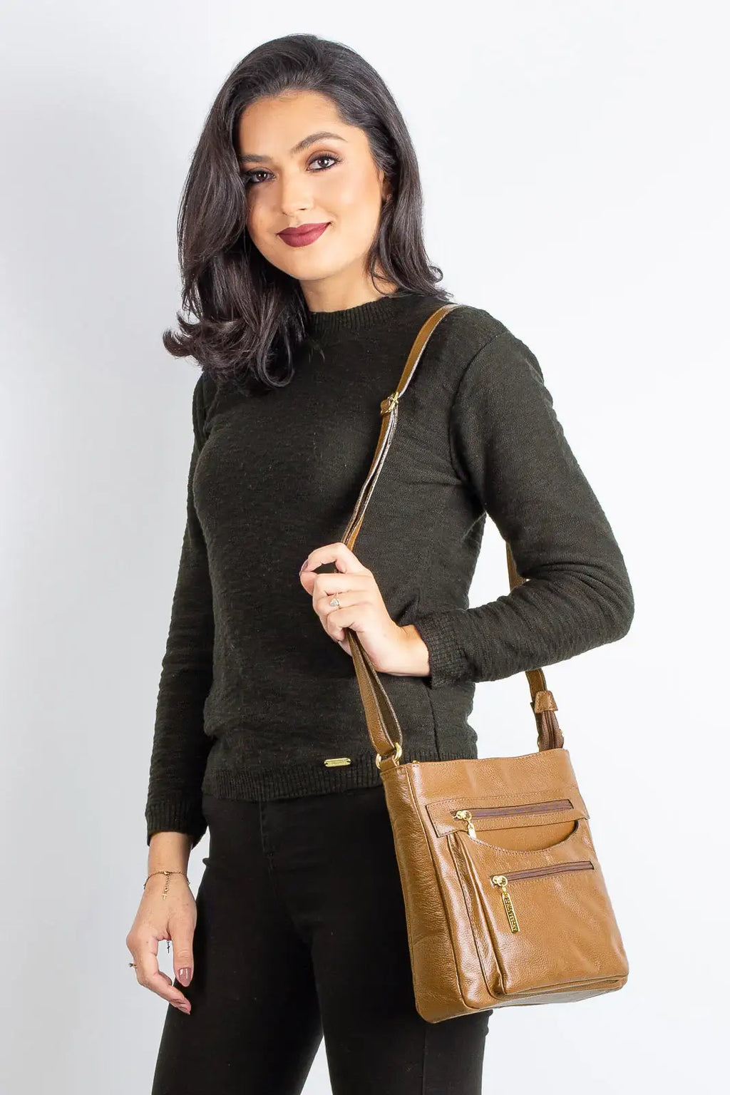 Bolsa tiracolo em couro liso Thais - Enluaze