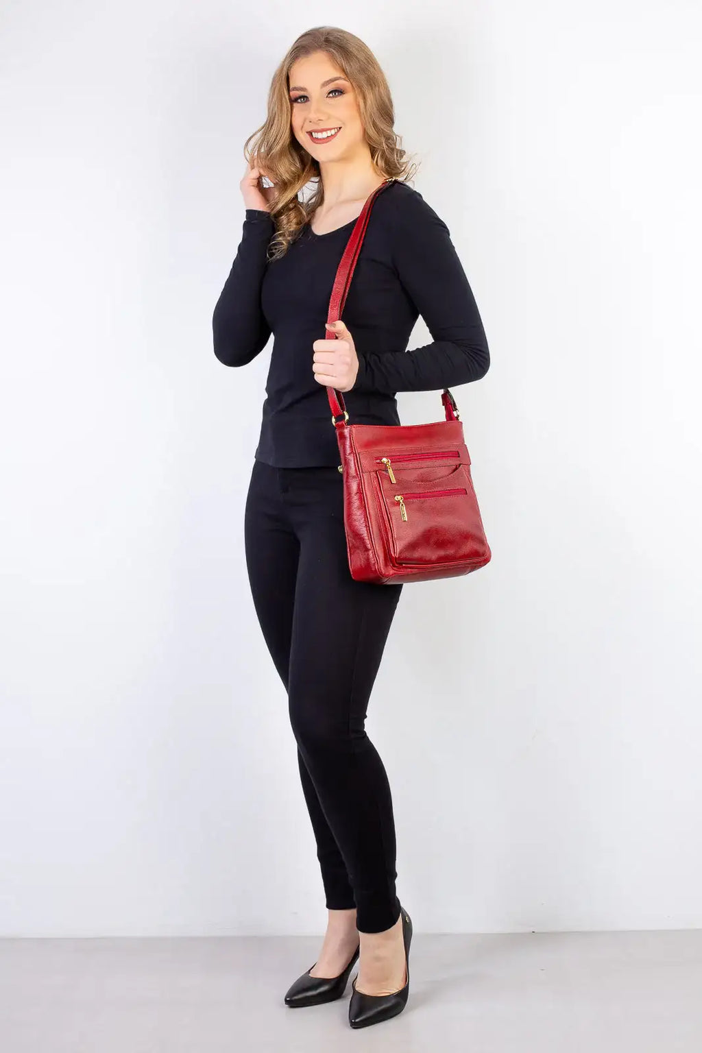 Bolsa tiracolo em couro liso Thais - Enluaze