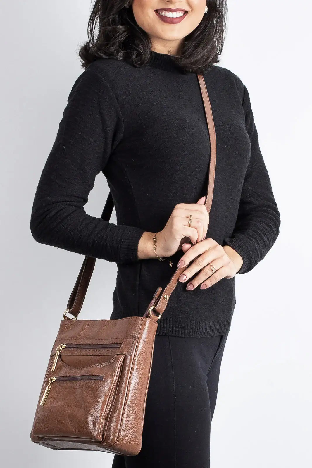 Bolsa tiracolo em couro liso Thais - Enluaze