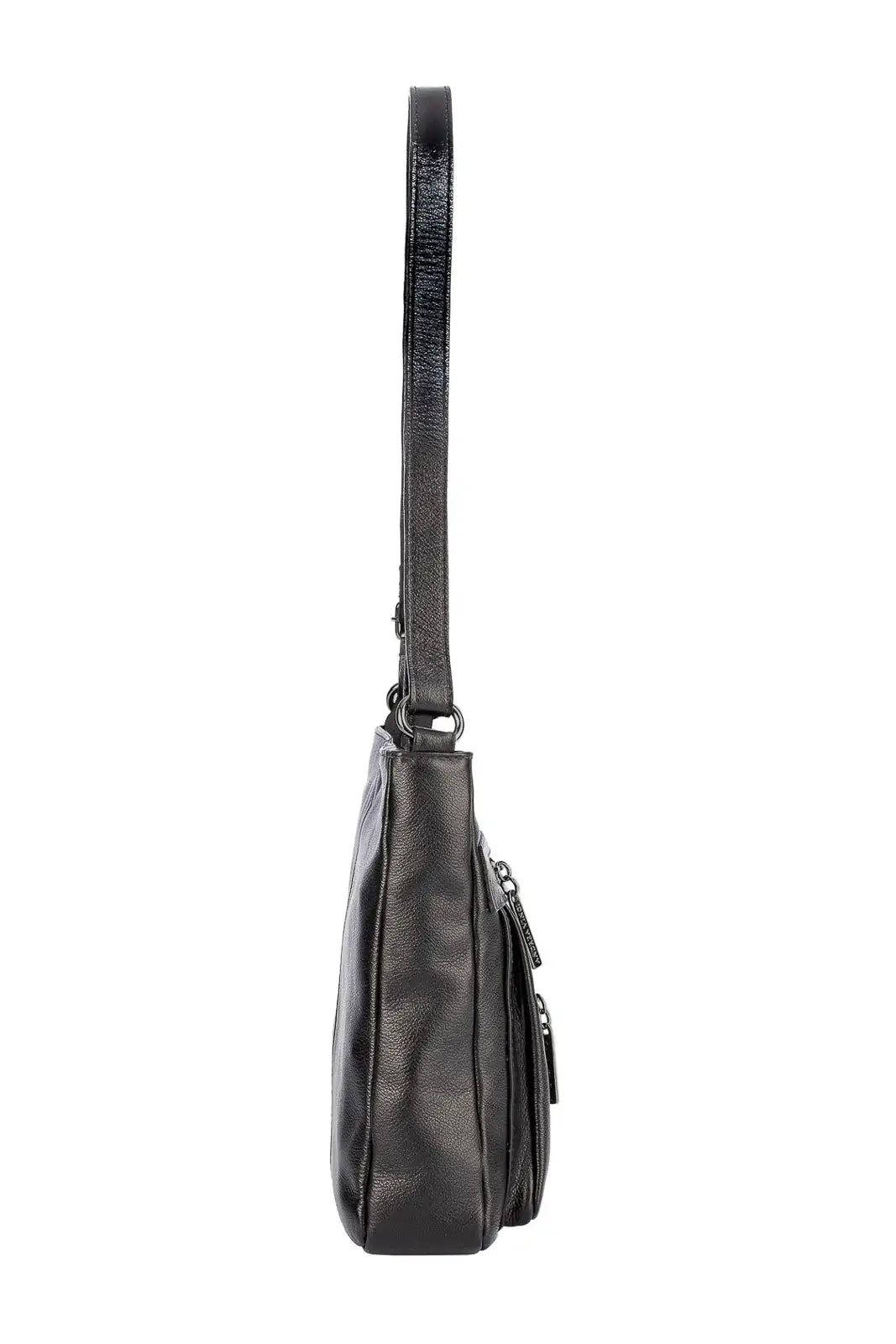 Bolsa tiracolo em couro liso metais grafite Thais - Enluaze