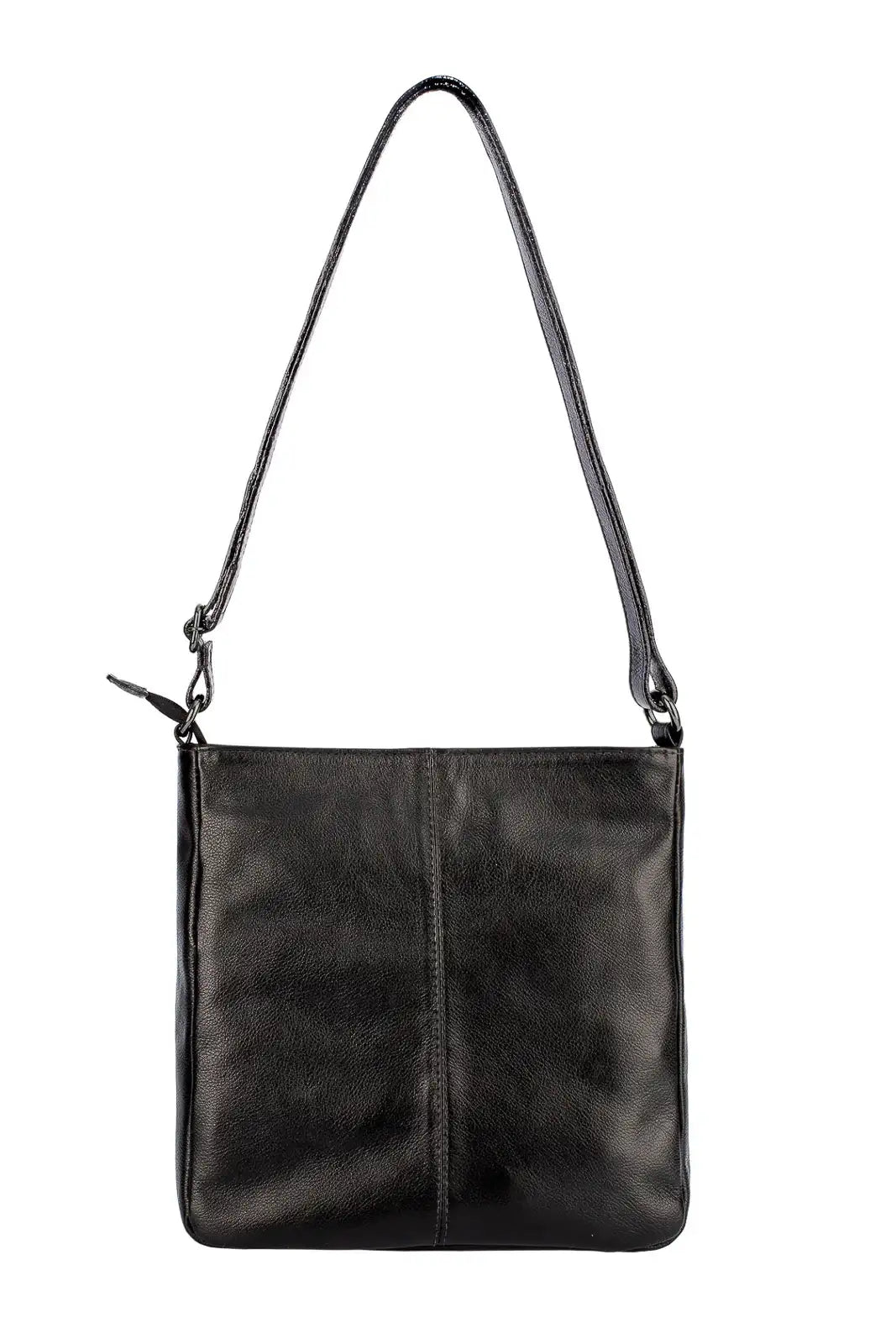 Bolsa tiracolo em couro liso metais grafite Thais - Enluaze