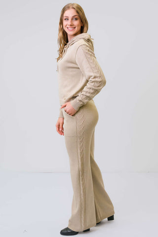 Conjunto feminino de malha blusa com capuz e calça reta 31539