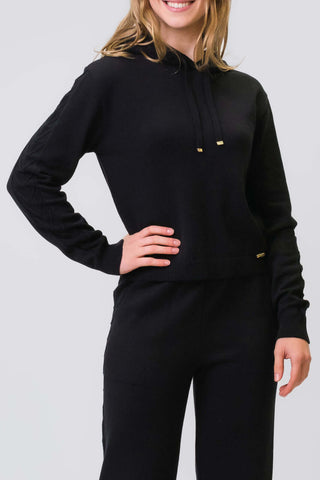 Conjunto feminino de malha blusa com capuz e calça reta 31539
