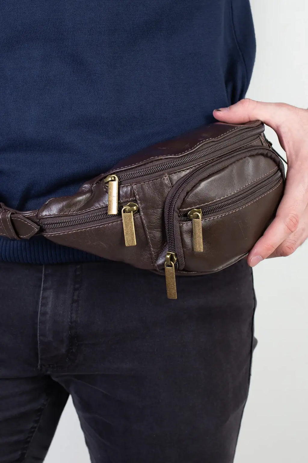 Pochete masculina de couro italiano David - Enluaze