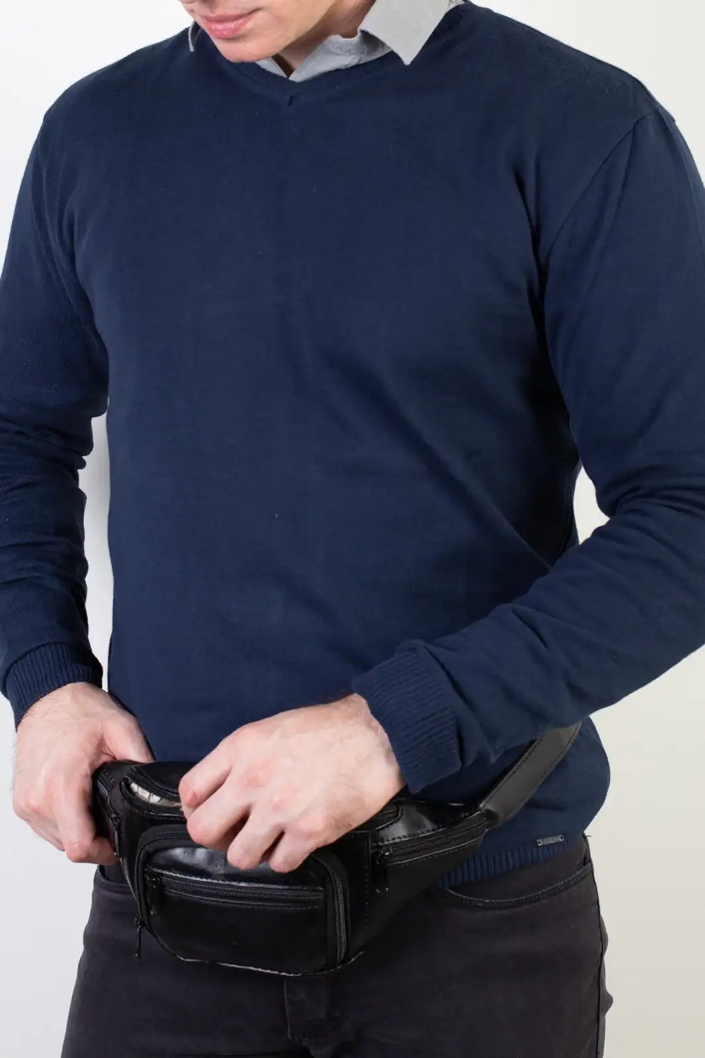 Pochete masculina de couro italiano David - Enluaze