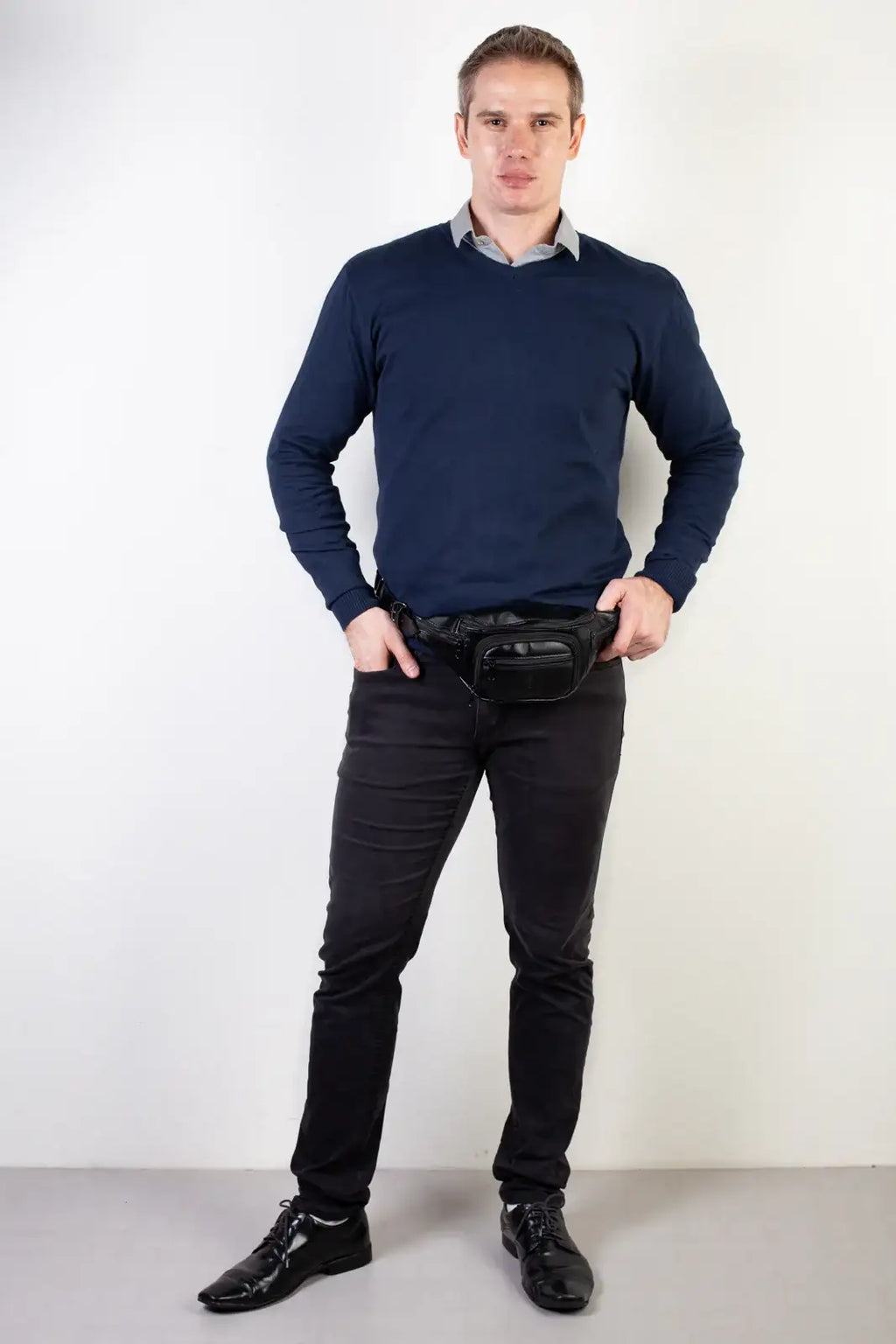 Pochete masculina de couro italiano David - Enluaze