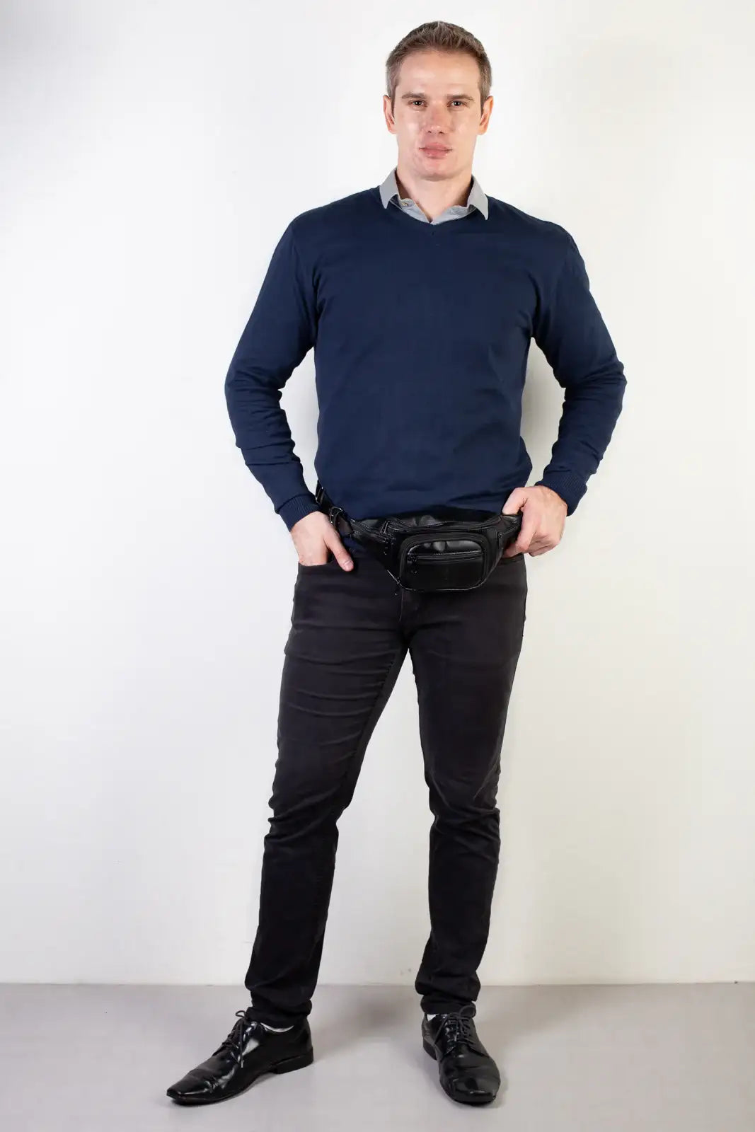 Pochete masculina de couro italiano David - Enluaze