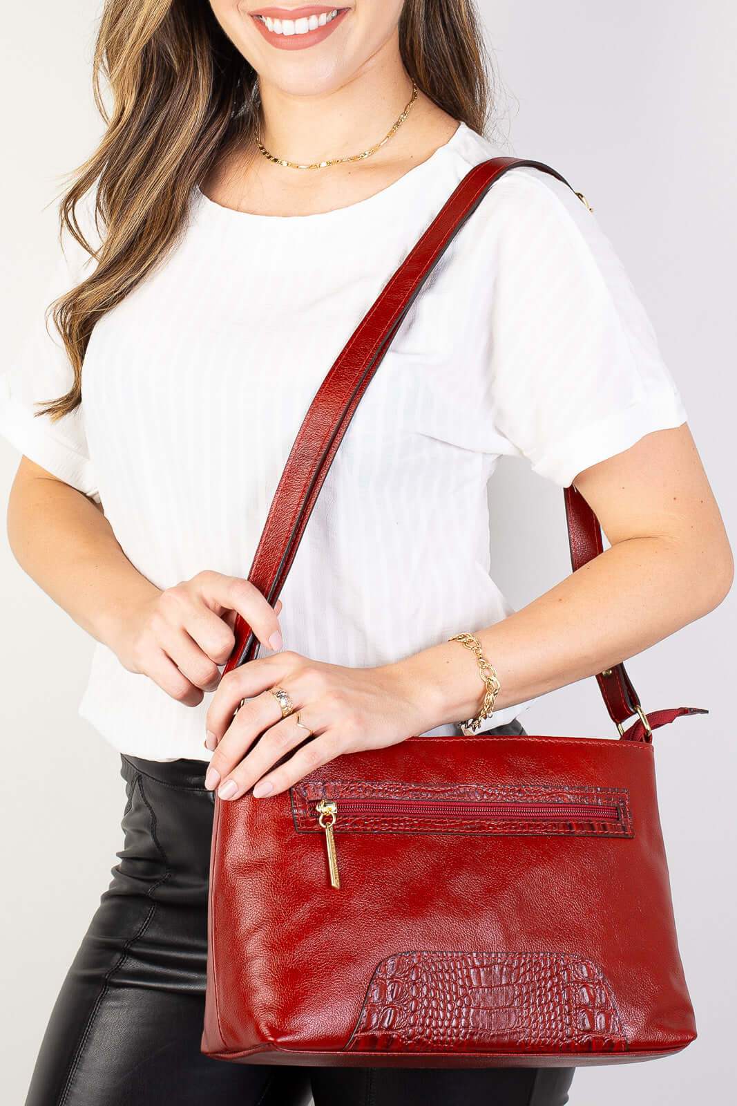 Bolsa transversal de couro liso Antonela - Enluaze