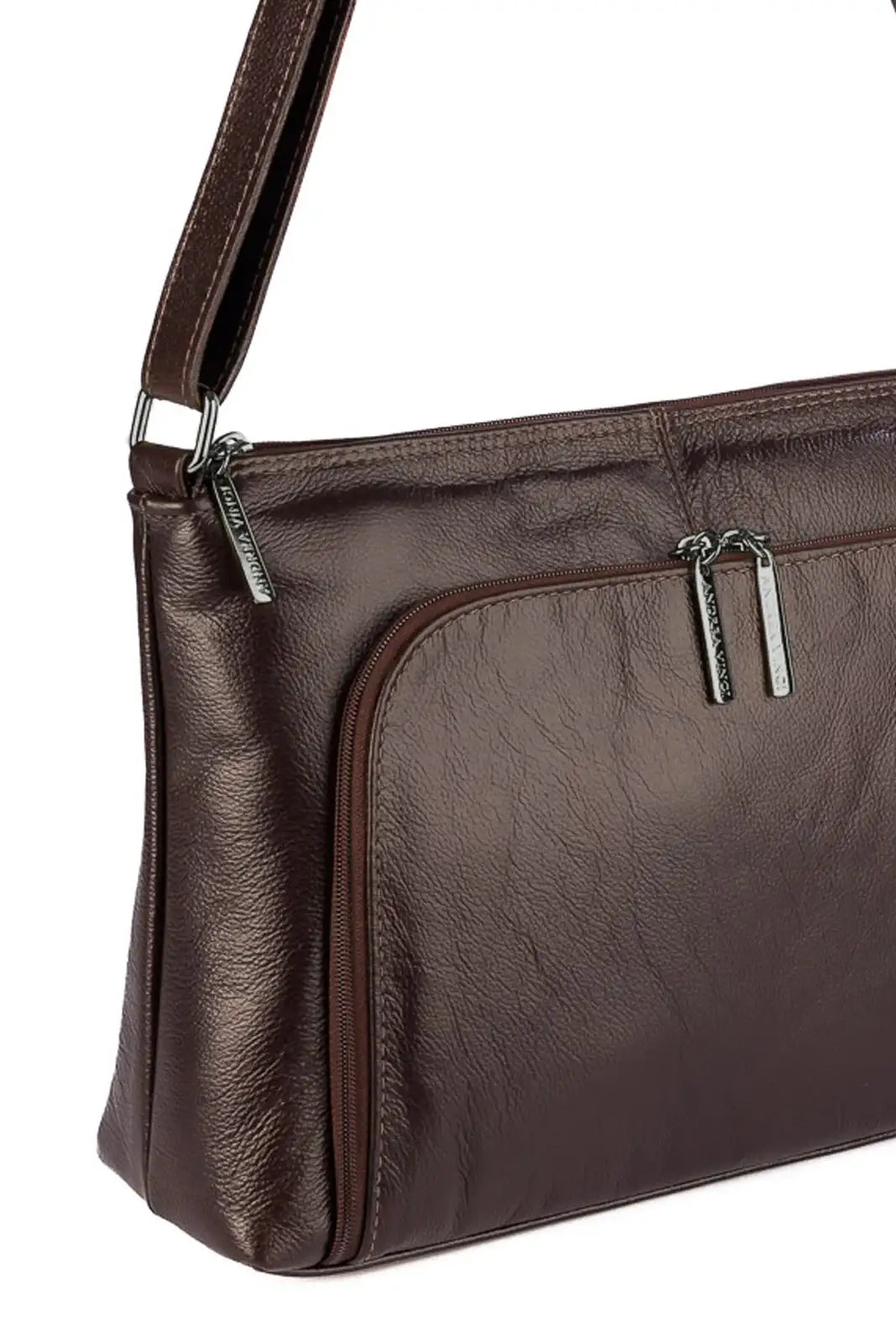 Bolsa de couro liso metais grafite tiracolo Ninna - Enluaze