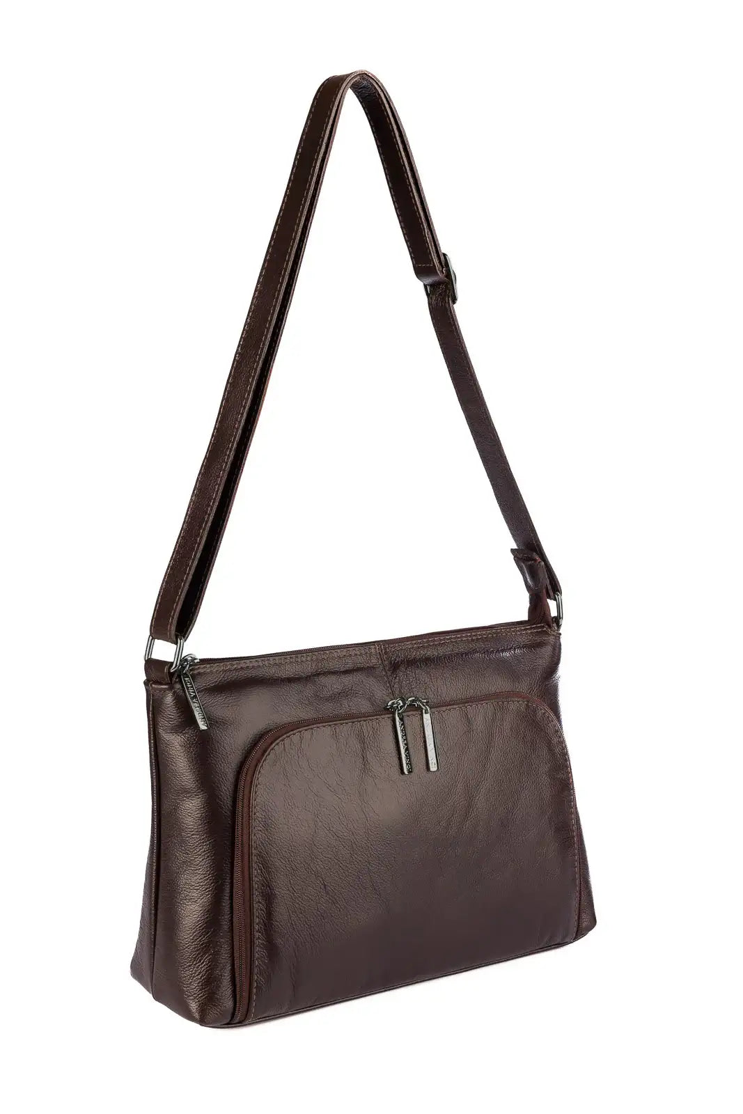 Bolsa de couro liso metais grafite tiracolo Ninna - Enluaze