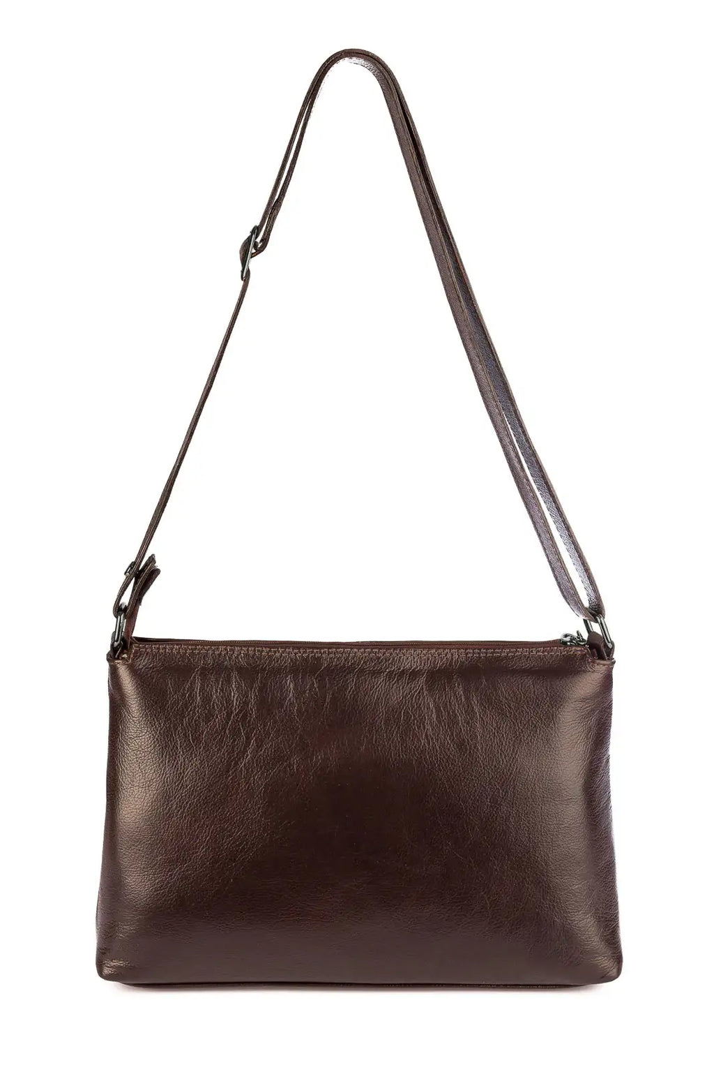 Bolsa de couro liso metais grafite tiracolo Ninna - Enluaze