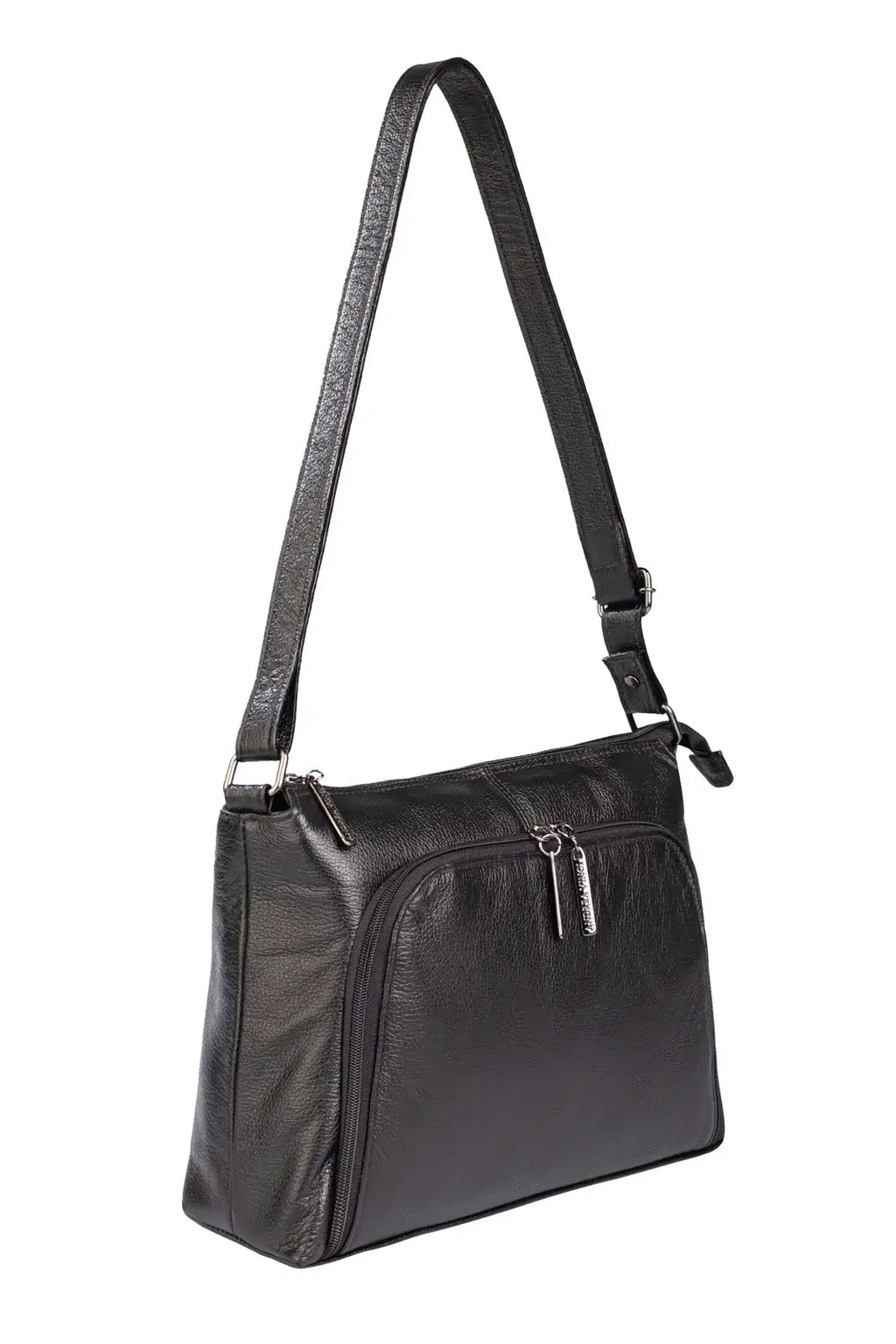 Bolsa de couro liso metais grafite tiracolo Ninna - Enluaze