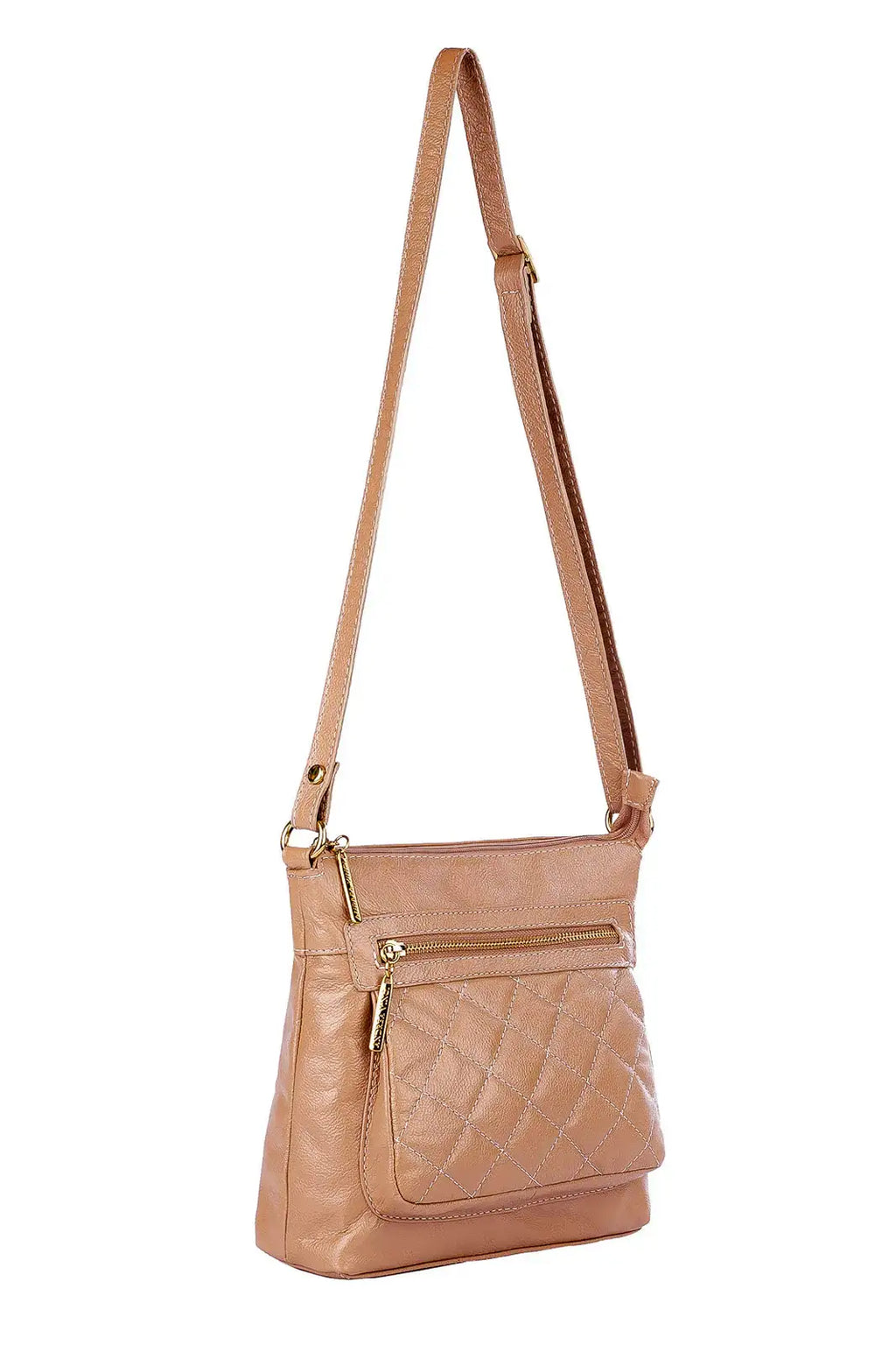 Bolsa transversal matelassê de couro liso Bia - Enluaze