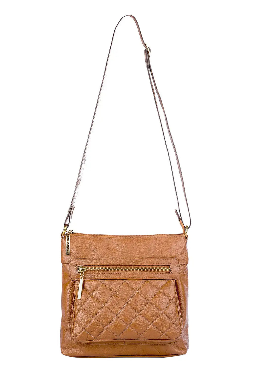 Bolsa transversal matelassê de couro liso Bia - Enluaze