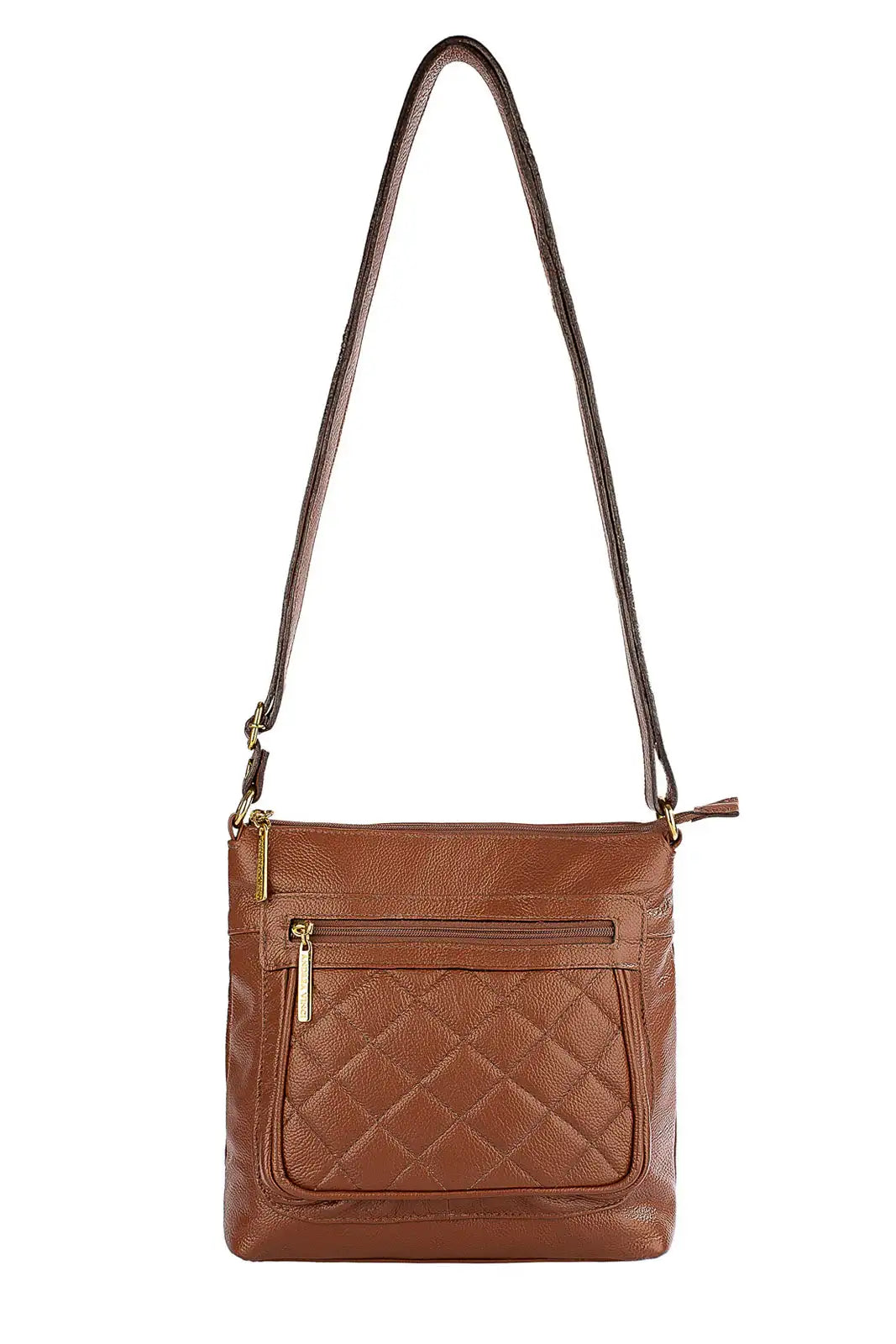 Bolsa transversal matelassê de couro liso Bia - Enluaze