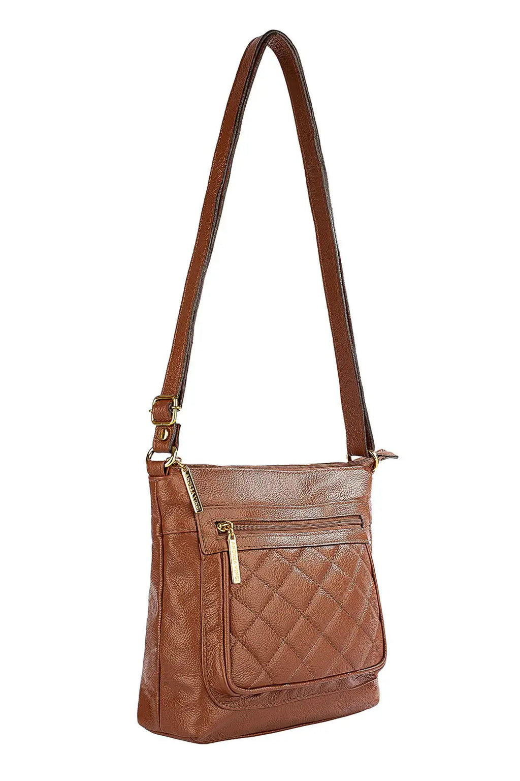 Bolsa transversal matelassê de couro liso Bia - Enluaze