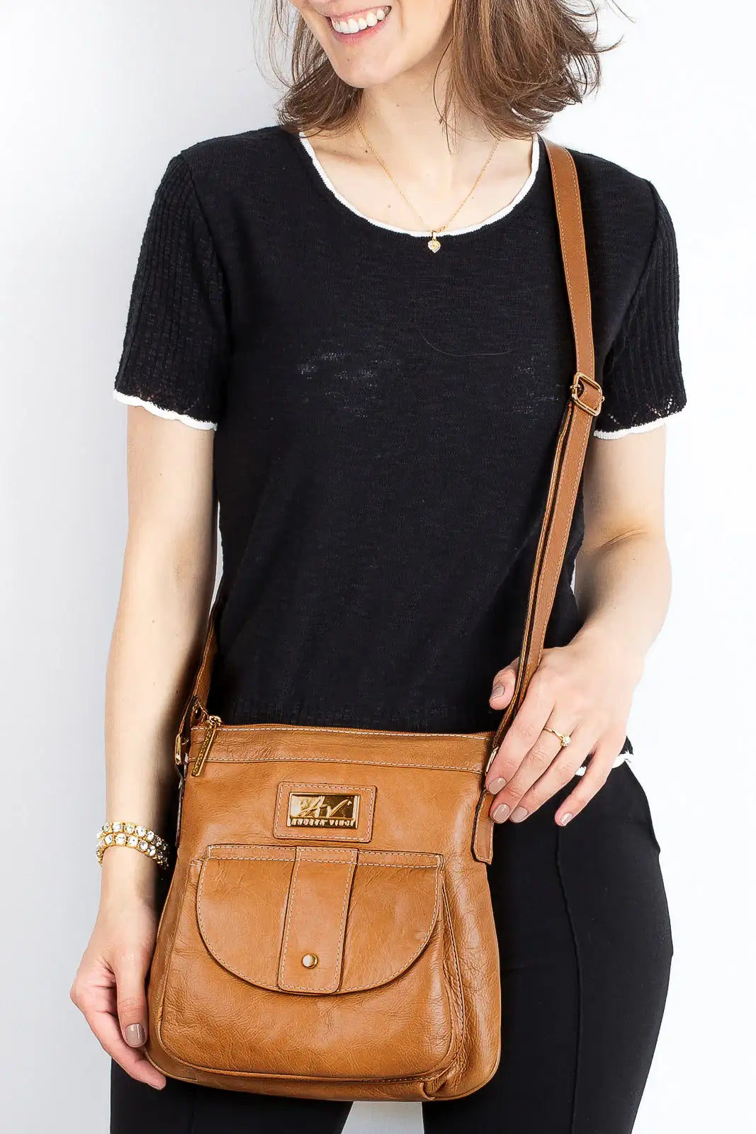 Bolsa tiracolo de couro liso Elis - Enluaze