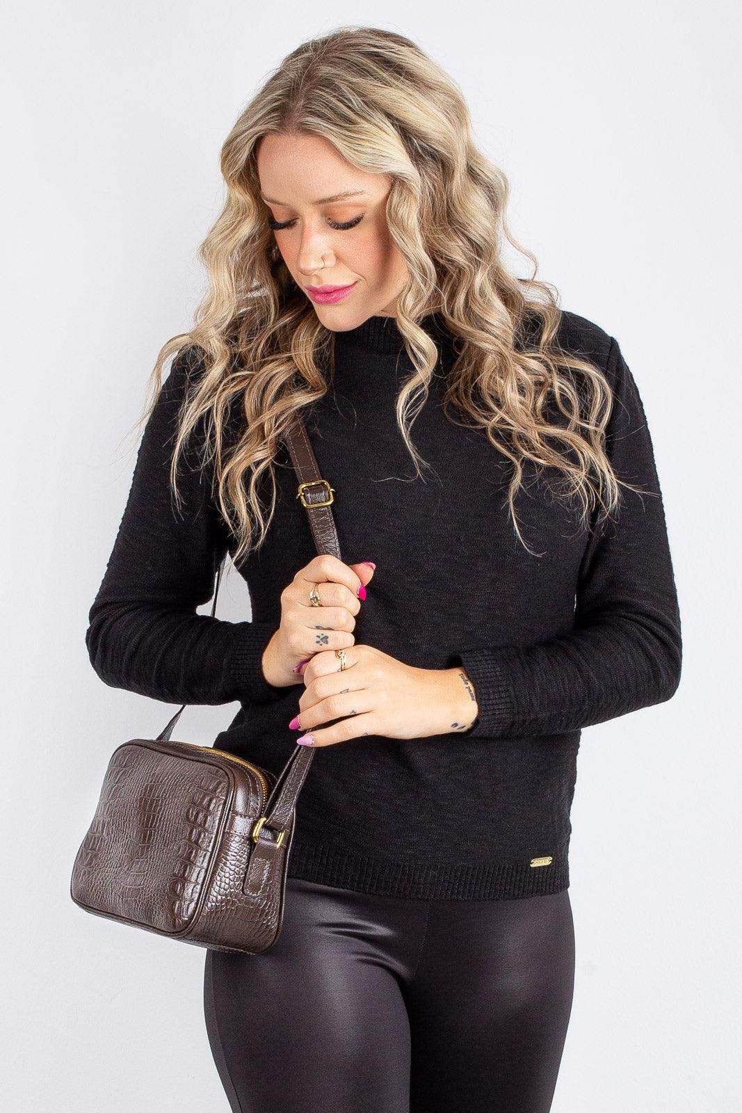 Bolsa quadrada pequena de couro croco Diana - Enluaze