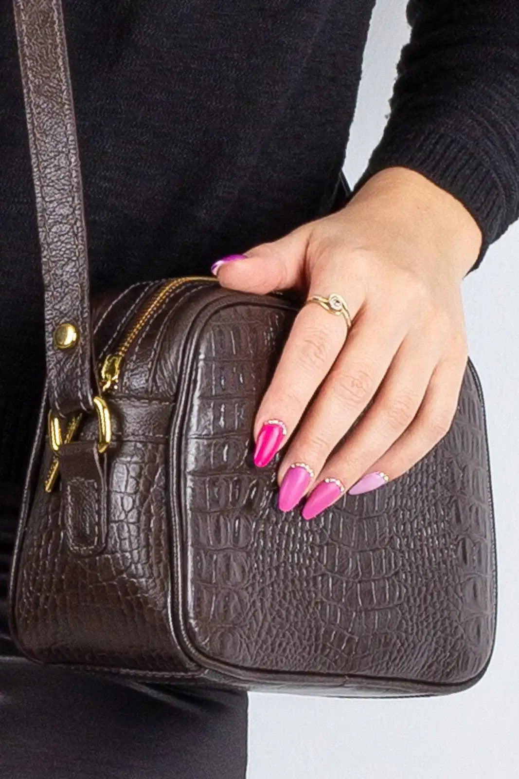 Bolsa quadrada pequena de couro croco Diana - Enluaze