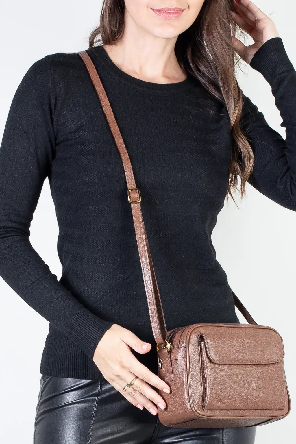 Bolsa quadrada pequena de couro liso Dana - Enluaze