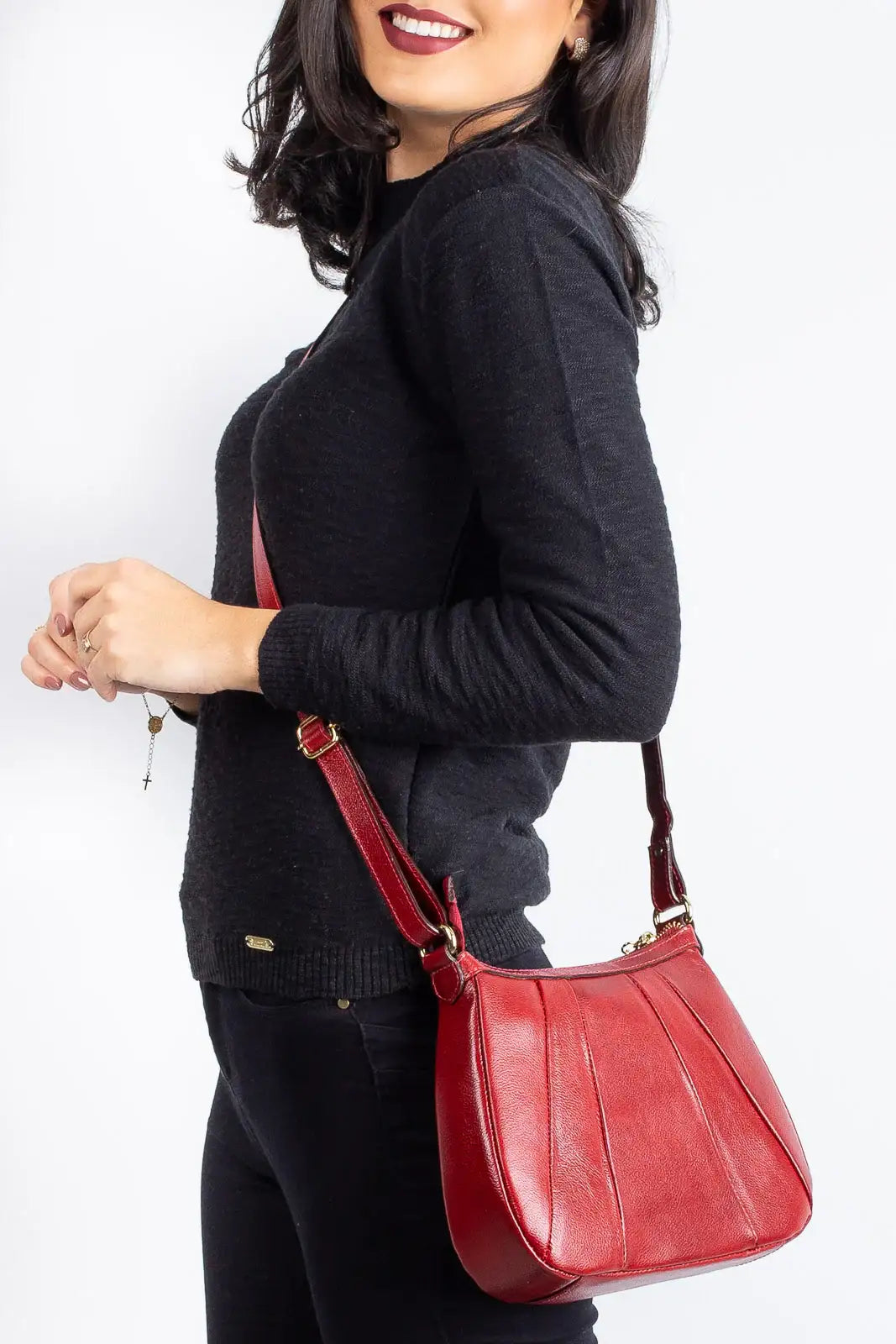 Bolsa transversal em couro liso Greice - Enluaze