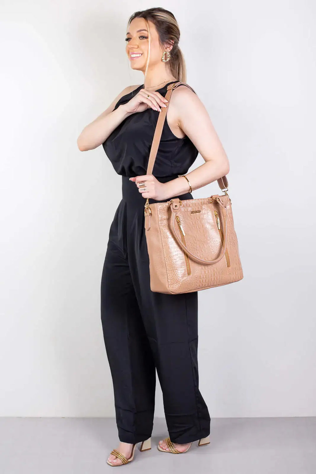 Bolsa de ombro em couro croco Lizandra - Enluaze