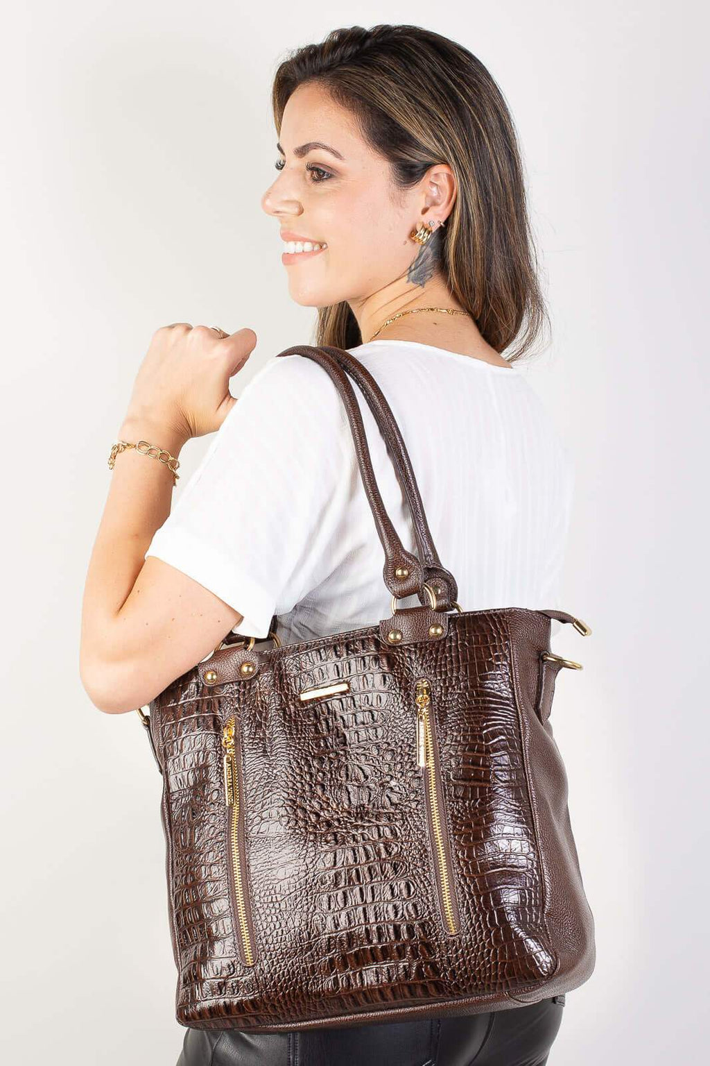 Bolsa de ombro em couro croco Lizandra - Enluaze