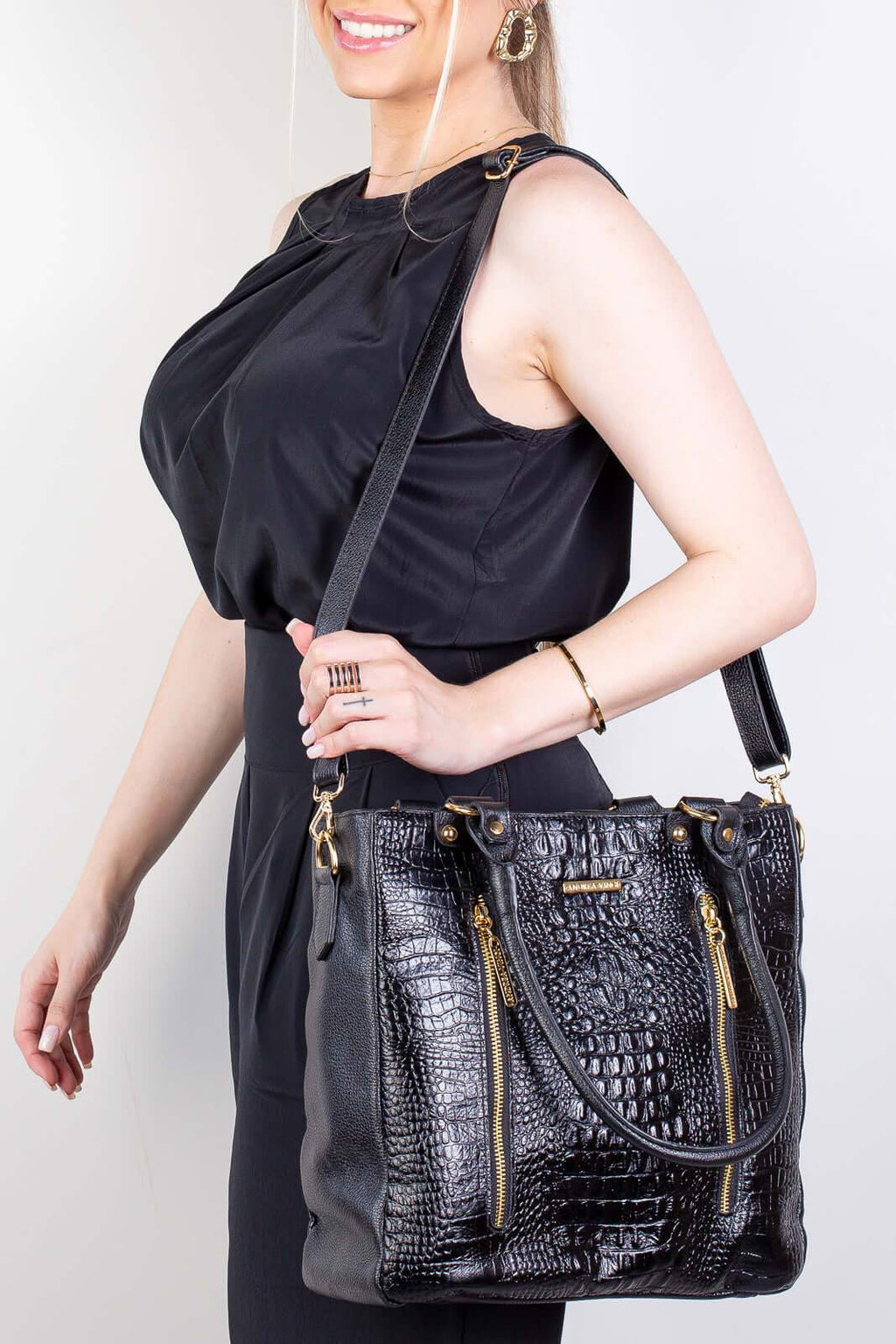 Bolsa de ombro em couro croco Lizandra - Enluaze