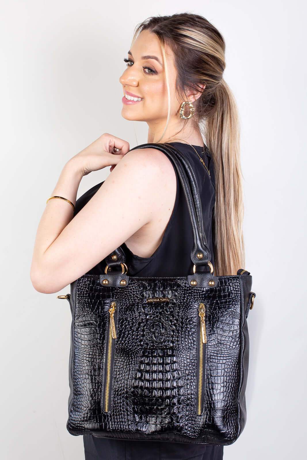 Bolsa de ombro em couro croco Lizandra - Enluaze