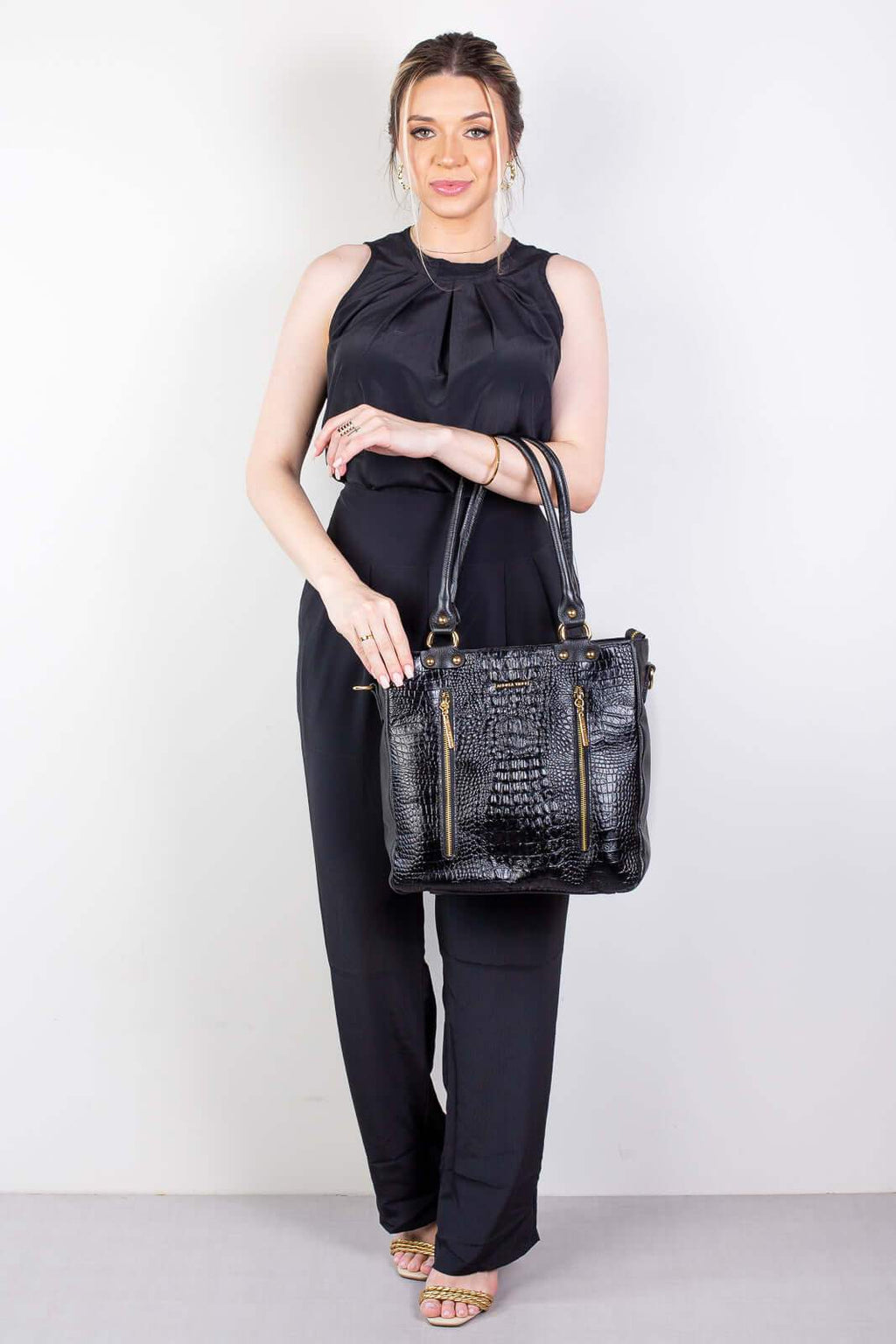 Bolsa de ombro em couro croco Lizandra - Enluaze