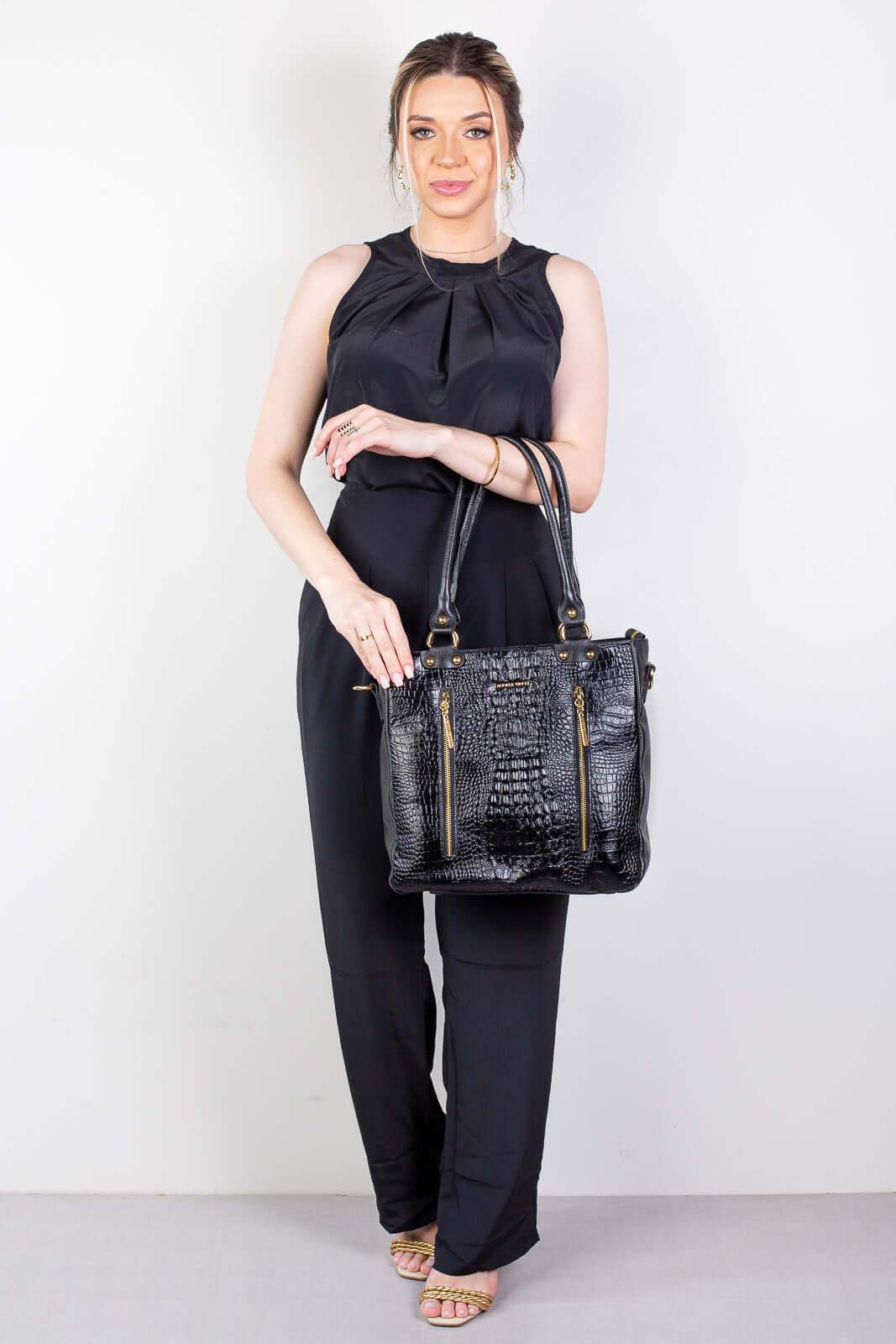 Bolsa de ombro em couro croco Lizandra - Enluaze