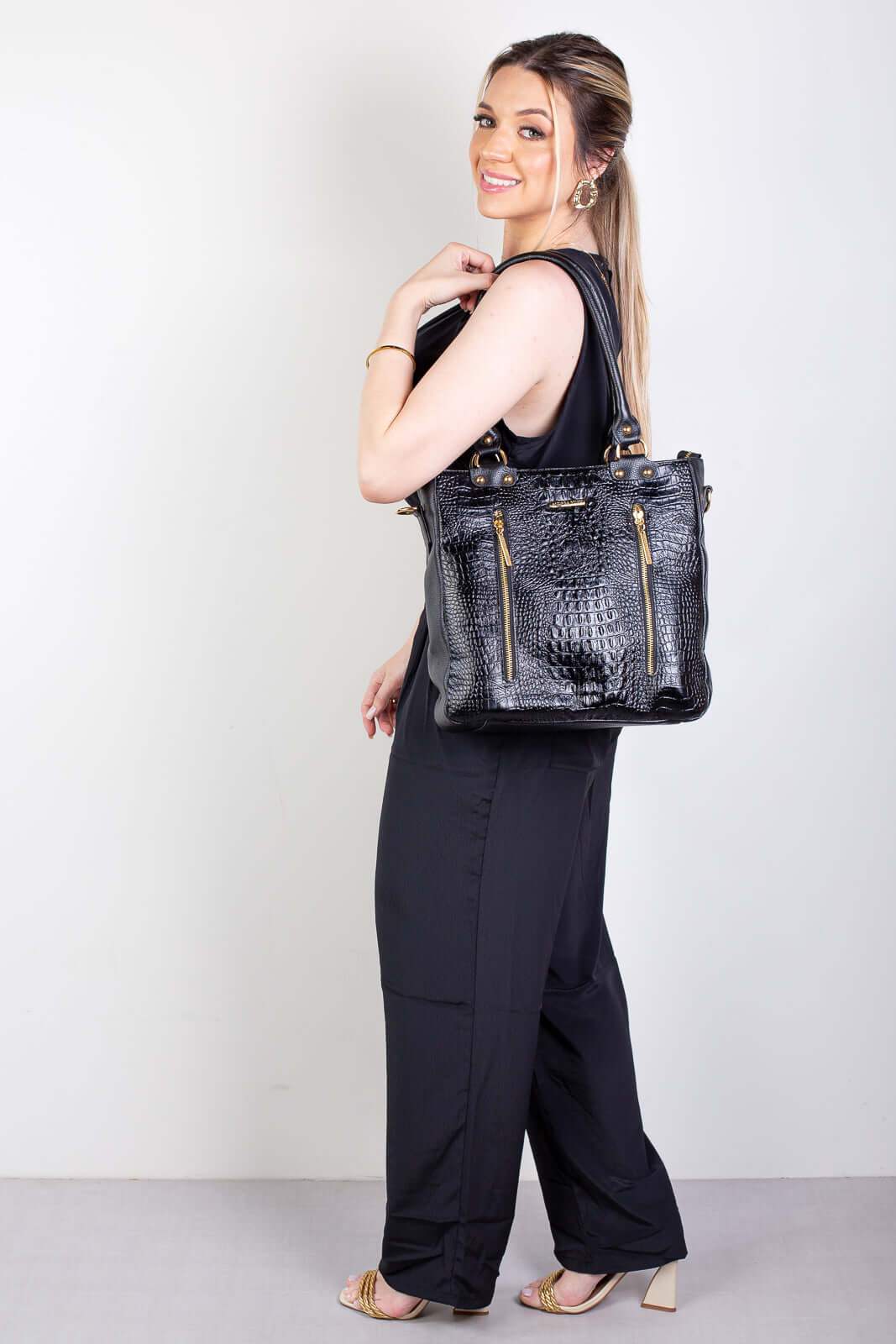 Bolsa de ombro em couro croco Lizandra - Enluaze