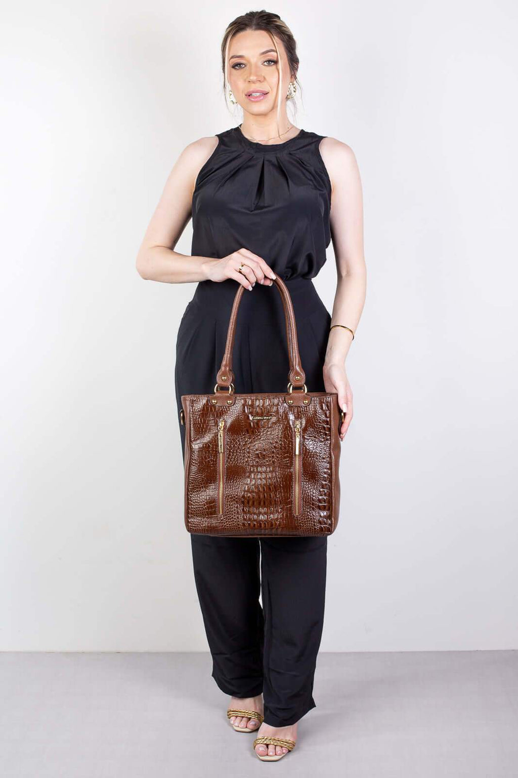 Bolsa de ombro em couro croco Lizandra - Enluaze