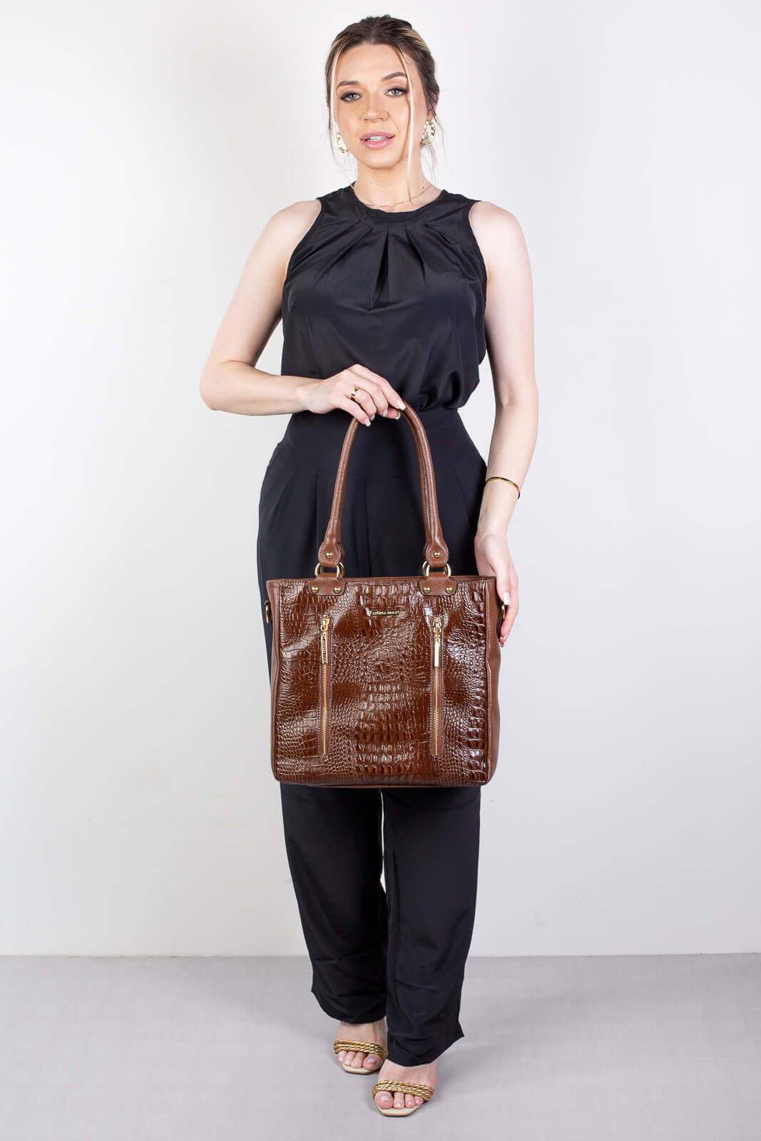 Bolsa de ombro em couro croco Lizandra - Enluaze