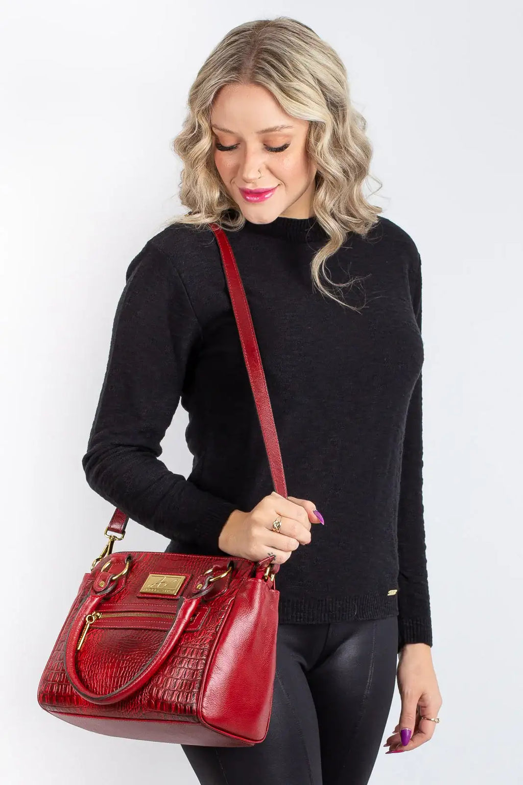 Bolsa de couro croco Amélia - Enluaze