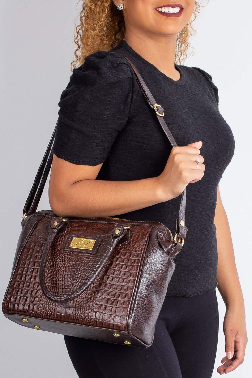 Bolsa estruturada de couro croco Leila - Enluaze