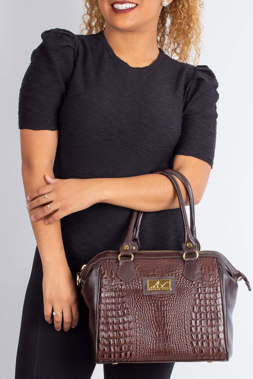 Bolsa estruturada de couro croco Leila - Enluaze