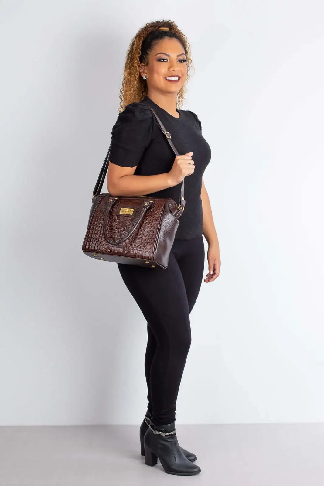 Bolsa estruturada de couro croco Leila - Enluaze