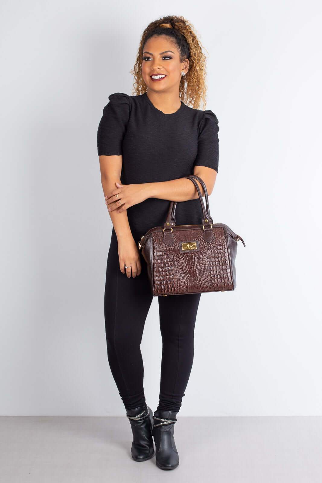 Bolsa estruturada de couro croco Leila - Enluaze