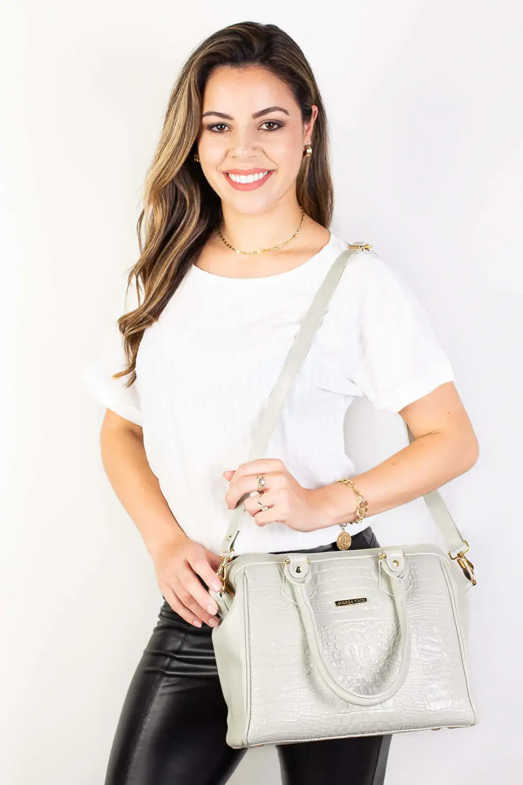 Bolsa estruturada de couro croco Leila - Enluaze