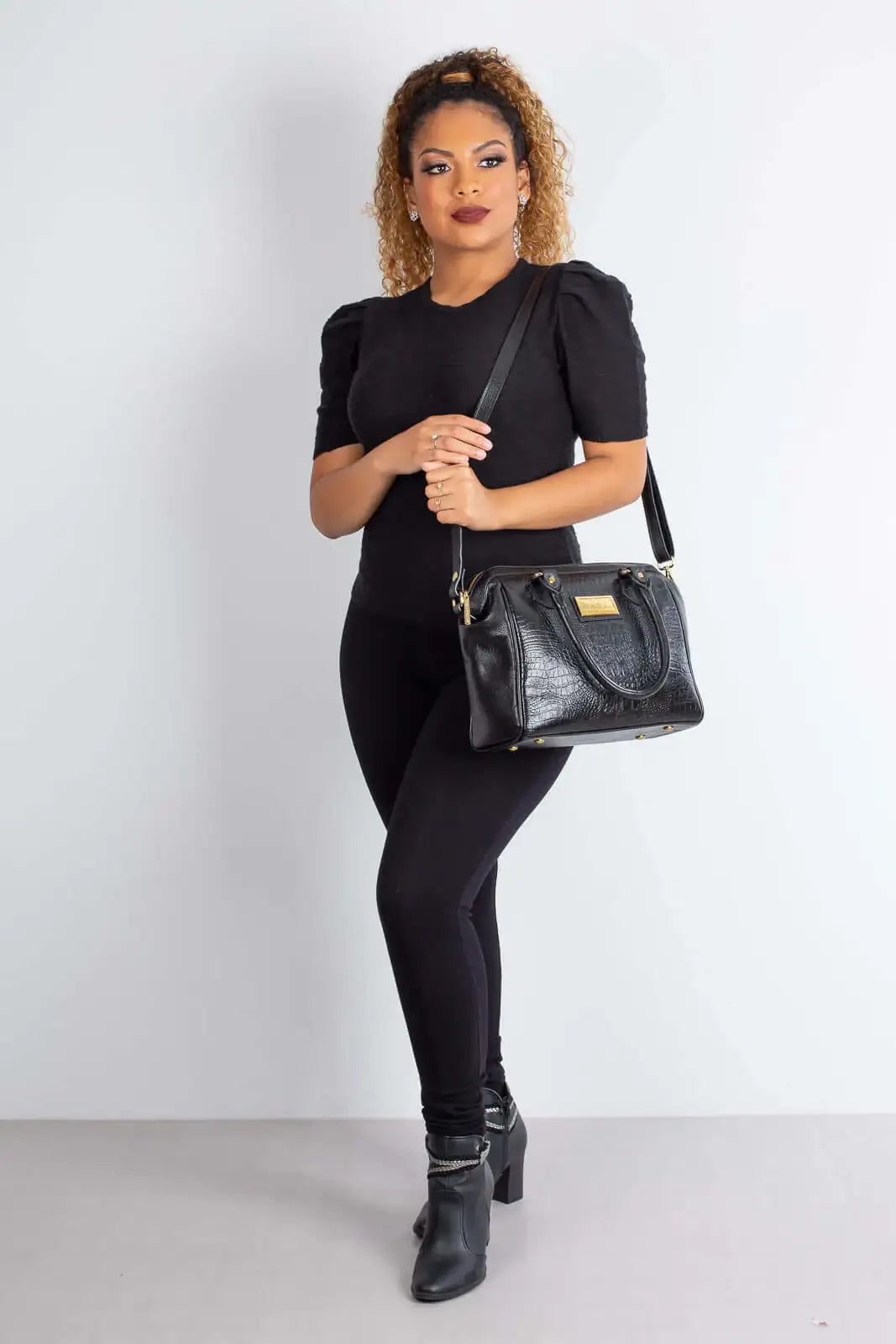 Bolsa estruturada de couro croco Leila - Enluaze