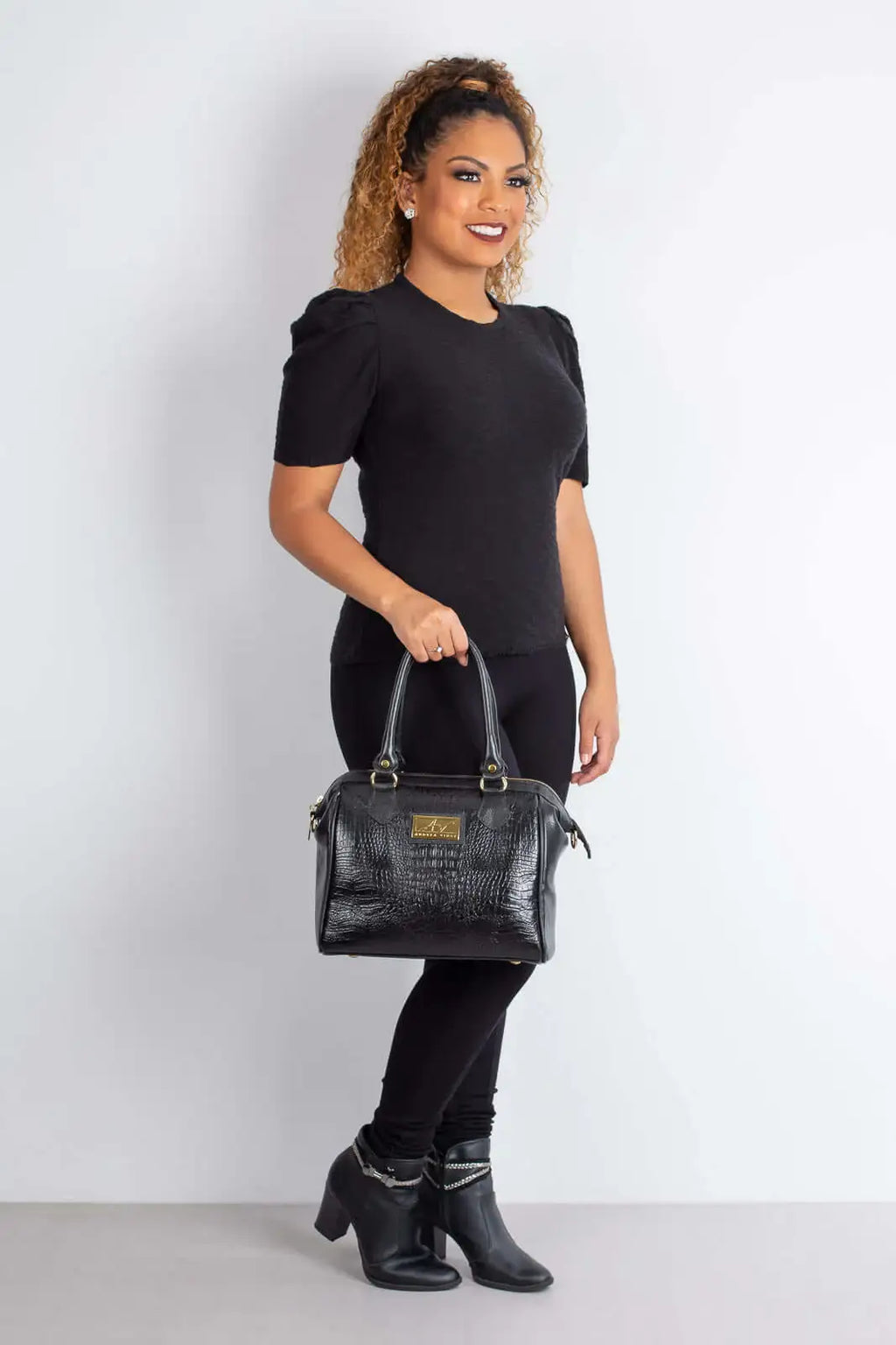 Bolsa estruturada de couro croco Leila - Enluaze