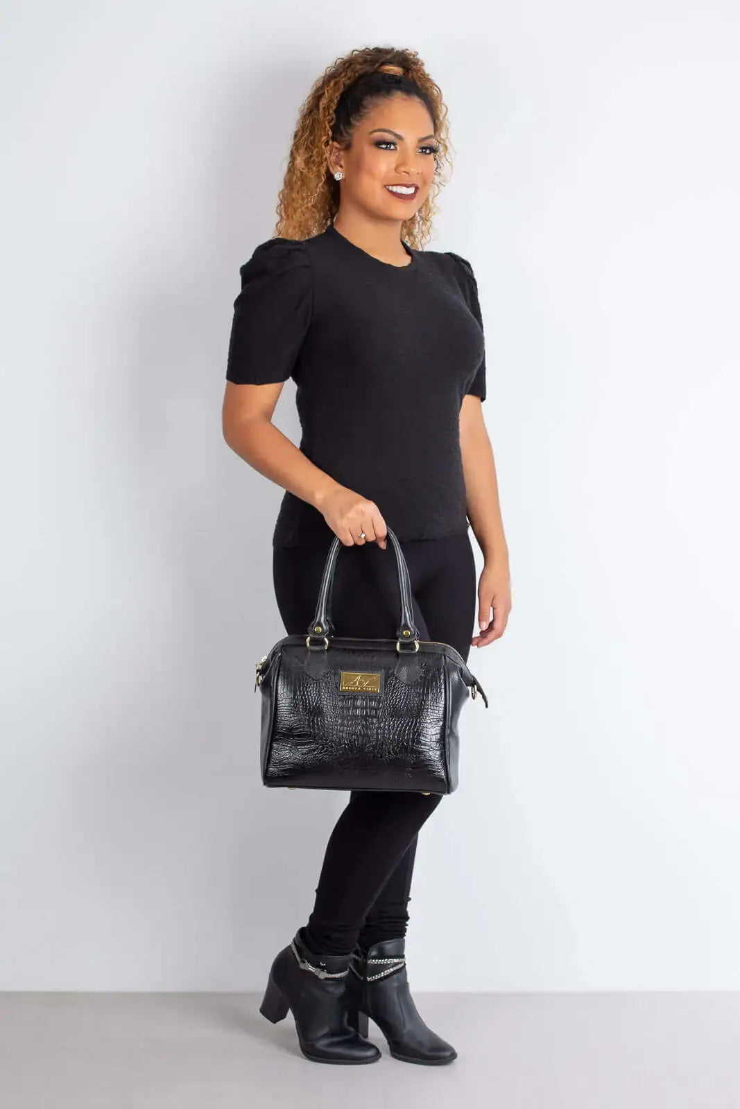 Bolsa estruturada de couro croco Leila - Enluaze