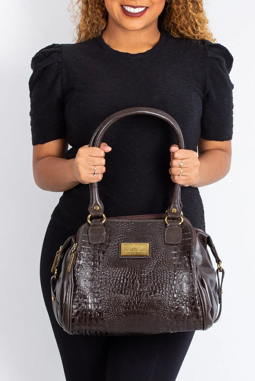 Bolsa de ombro em couro croco Simone - Enluaze