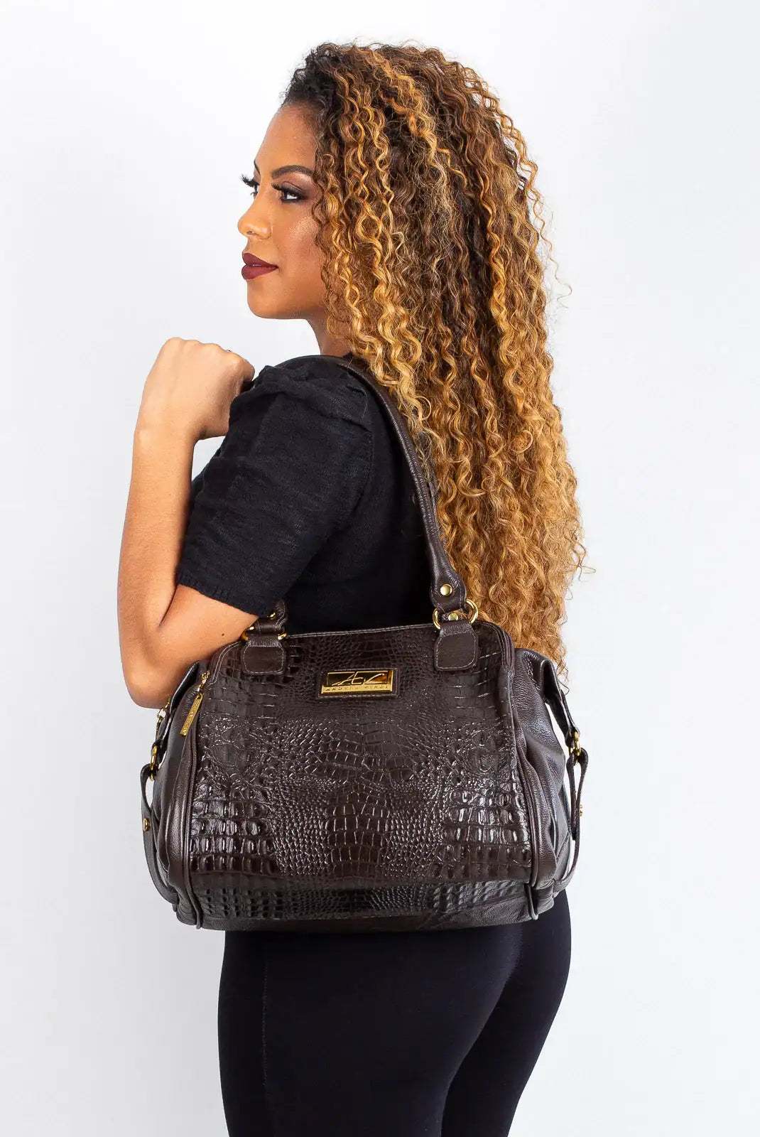 Bolsa de ombro em couro croco Simone - Enluaze